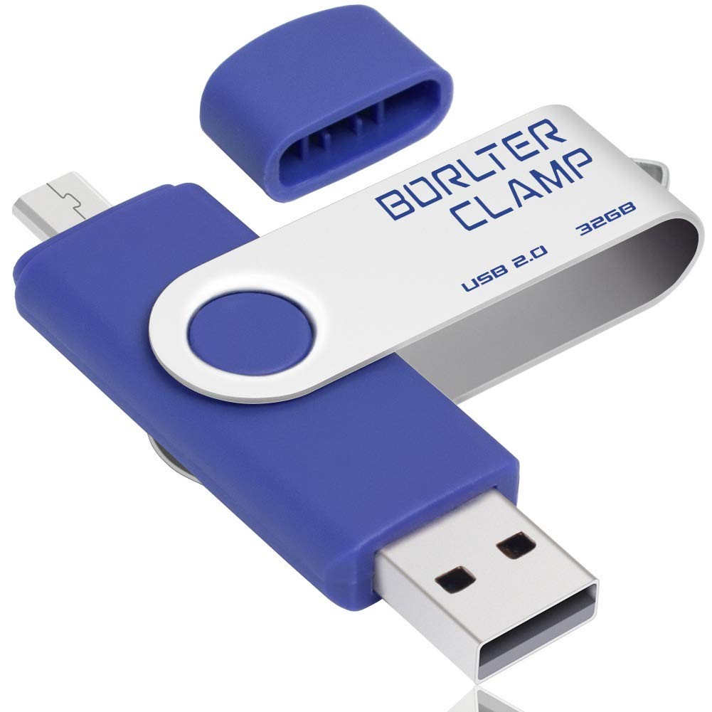 BorlterClamp 32GB USB Flash Drive Dual Port Memory Stick, OTG Swivel Thumb Dr...