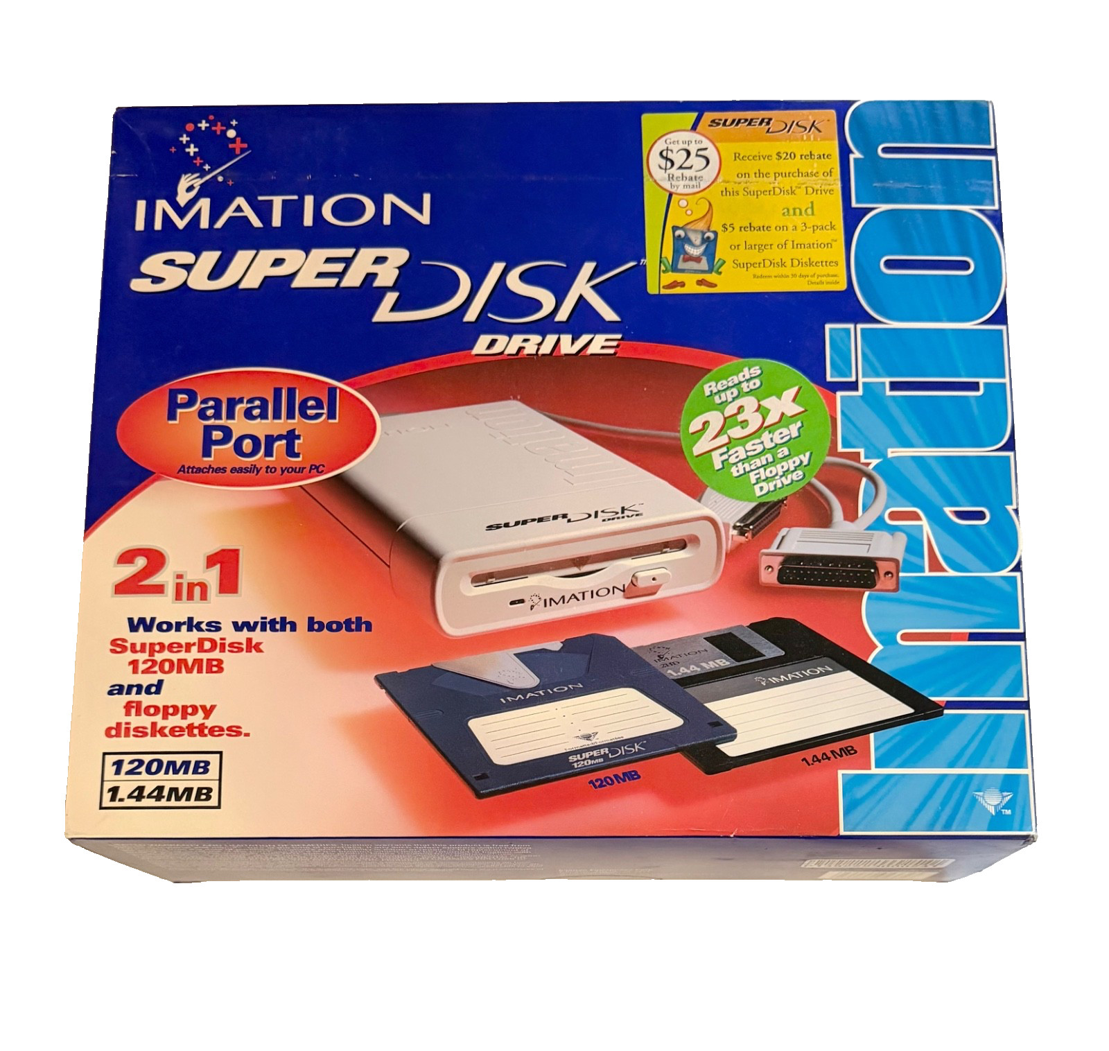 New Imation SuperDisk 120MB Drive Parallel Port 2 in 1 Floppy Windows PC