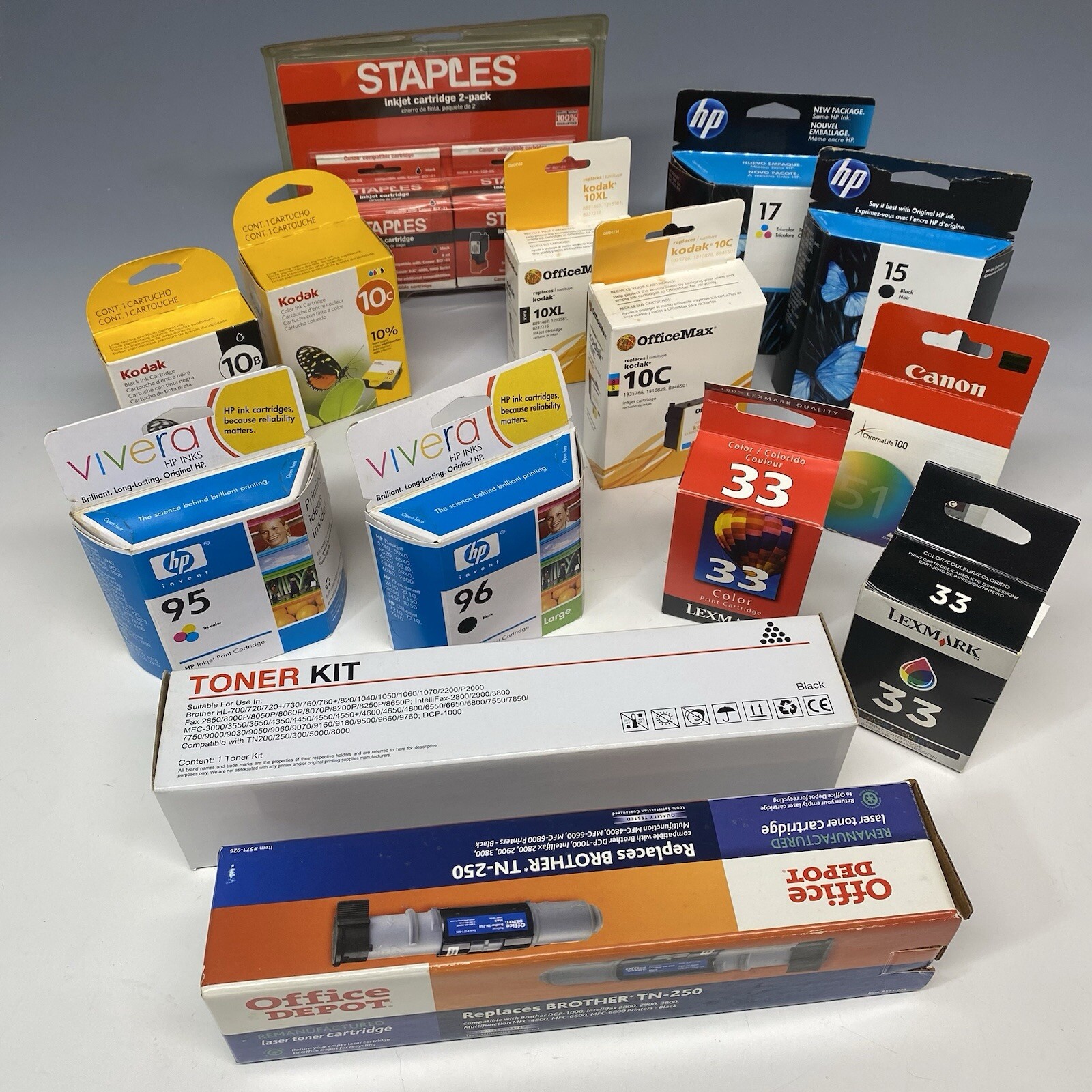 Sealed Printer Ink & Toner Huge Mixed Lot of 14 HP Canon Kodak Lexmark Brother
