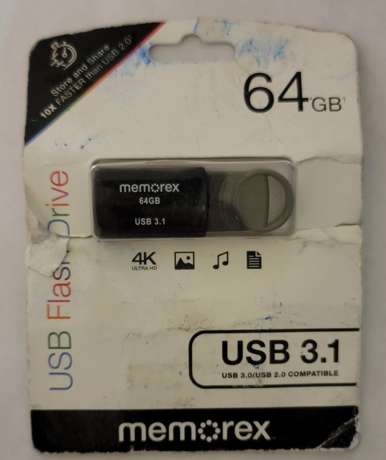 Memorex 64GB USB-3.1 4K Ultra HD USB Flash Drive Black