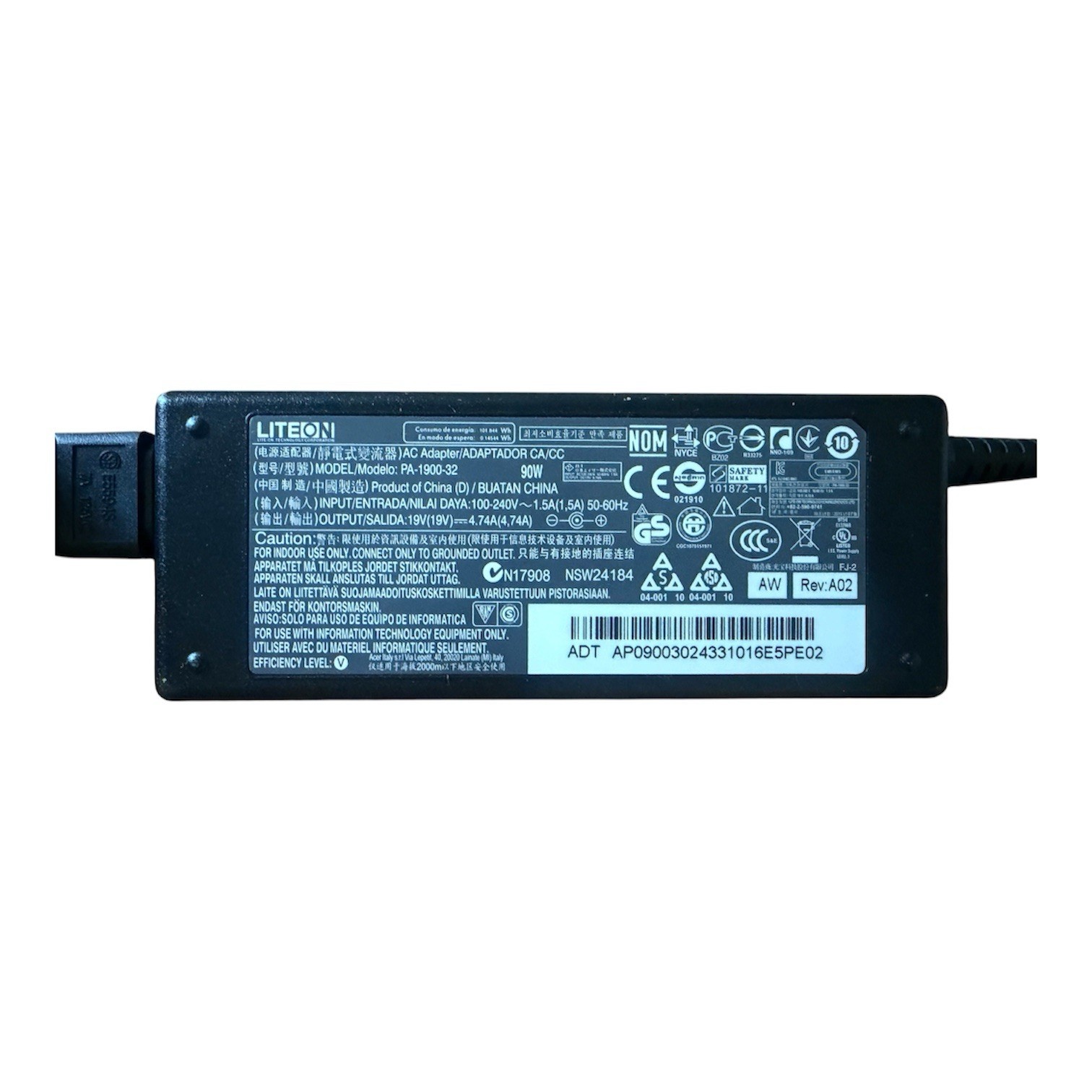 Genuine LiteOn 90W AC power adapter (Model: PA-1900-32)