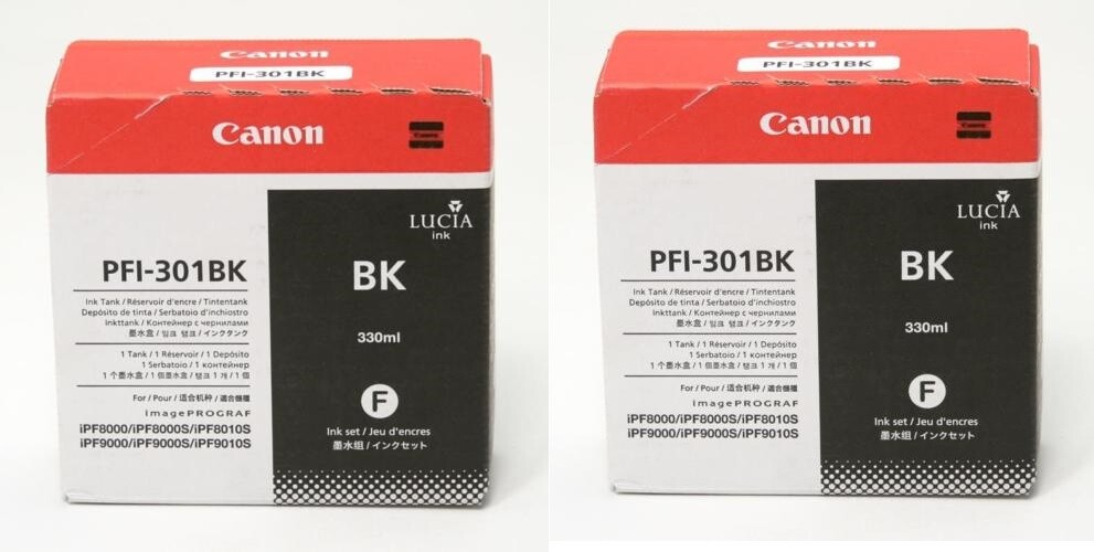 2 New Genuine Factory Sealed Canon PFI-301BK Black Inkjet Cartridges 2011-2013