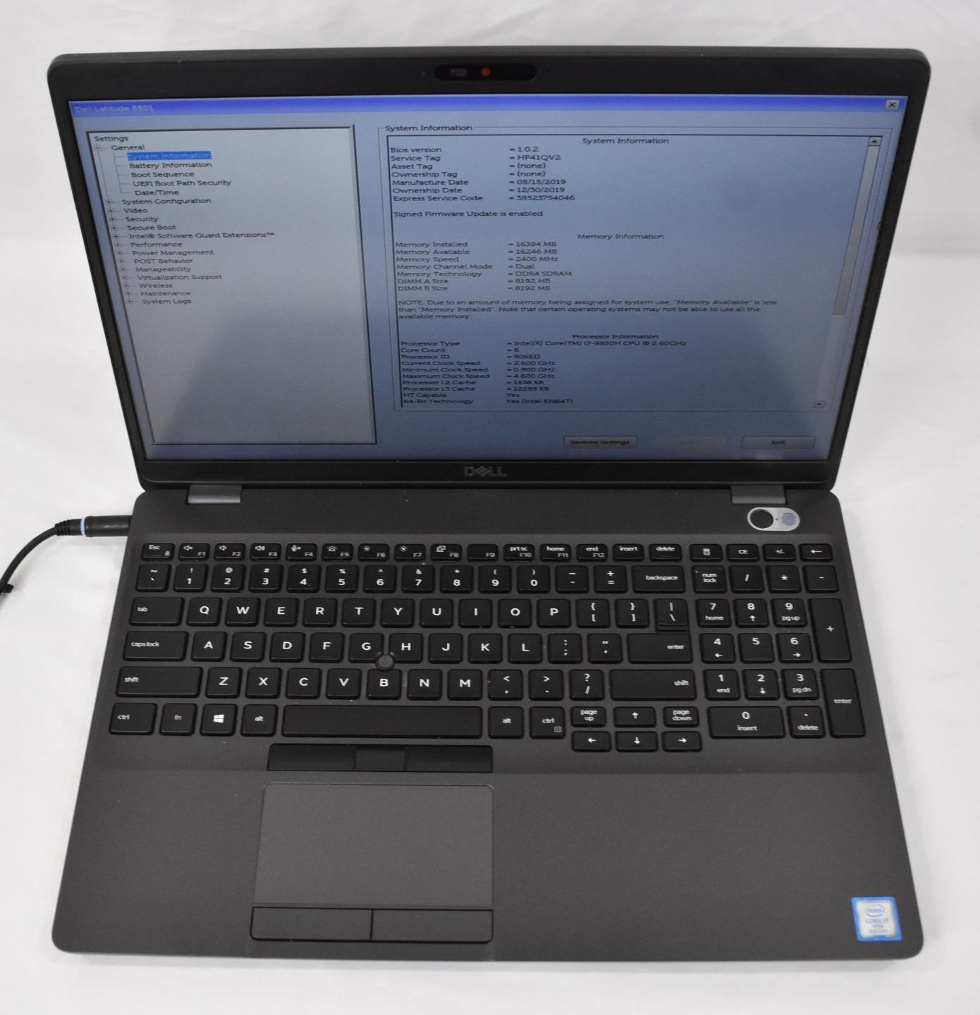 Dell Latitude 5501 Laptop i7-9850H 2.6GHz 16GB 256GB SSD No OS 15.6