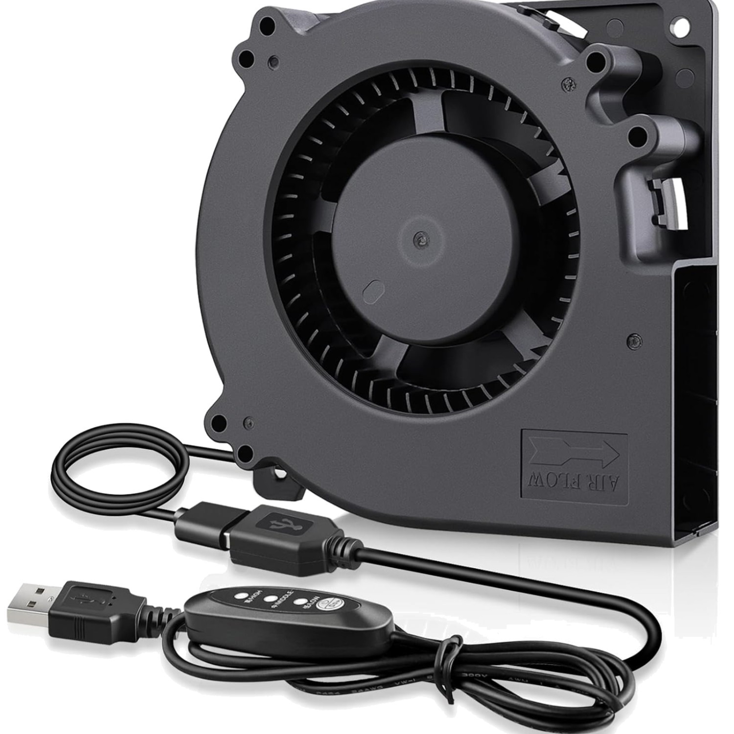 Quiet 120mm USB Blower Fan with 3 Speed Control, 5V Squirrel Cage Blowers, DC...