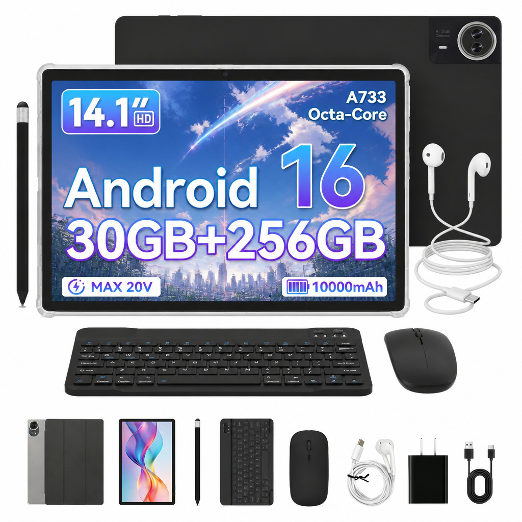 14" IPS PC Tablet 256GB ROM Android 16 Tablet 10000mAh Octa-Core Gemini AI 2.0