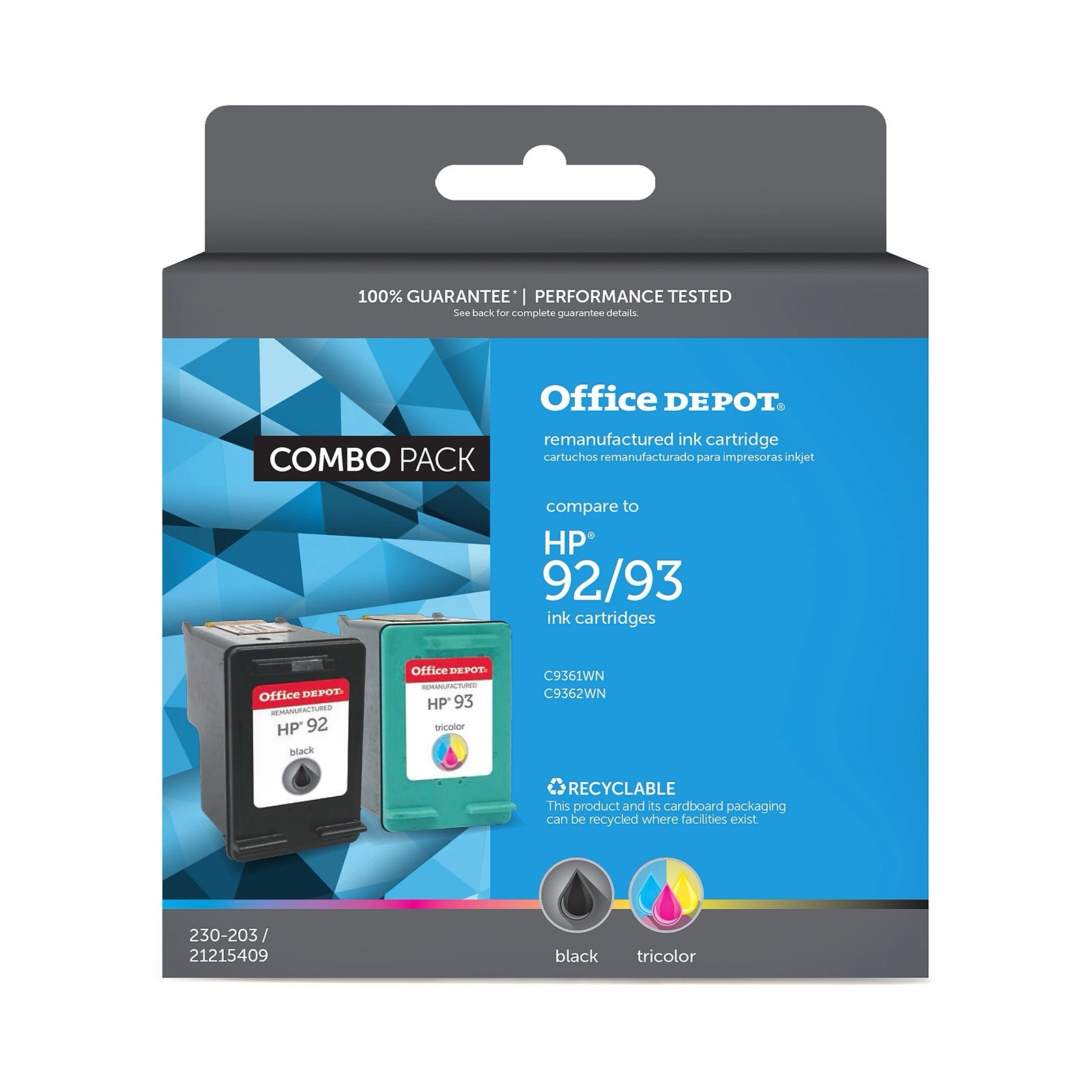 Office Depot Reman Ink, Compare To HP 92/93, Combo Pack (Black & Tricolor)