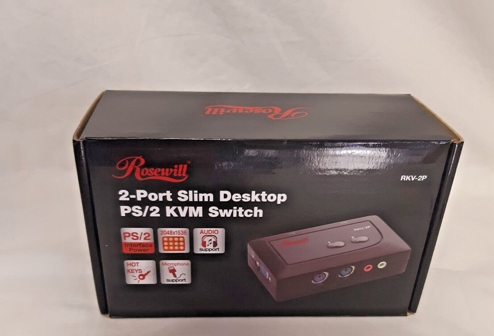 ROSEWILL KVM  RKV-2P 2 Port Slim Desktop PS/2 KVM Switch w/Audio & Mic BLACK