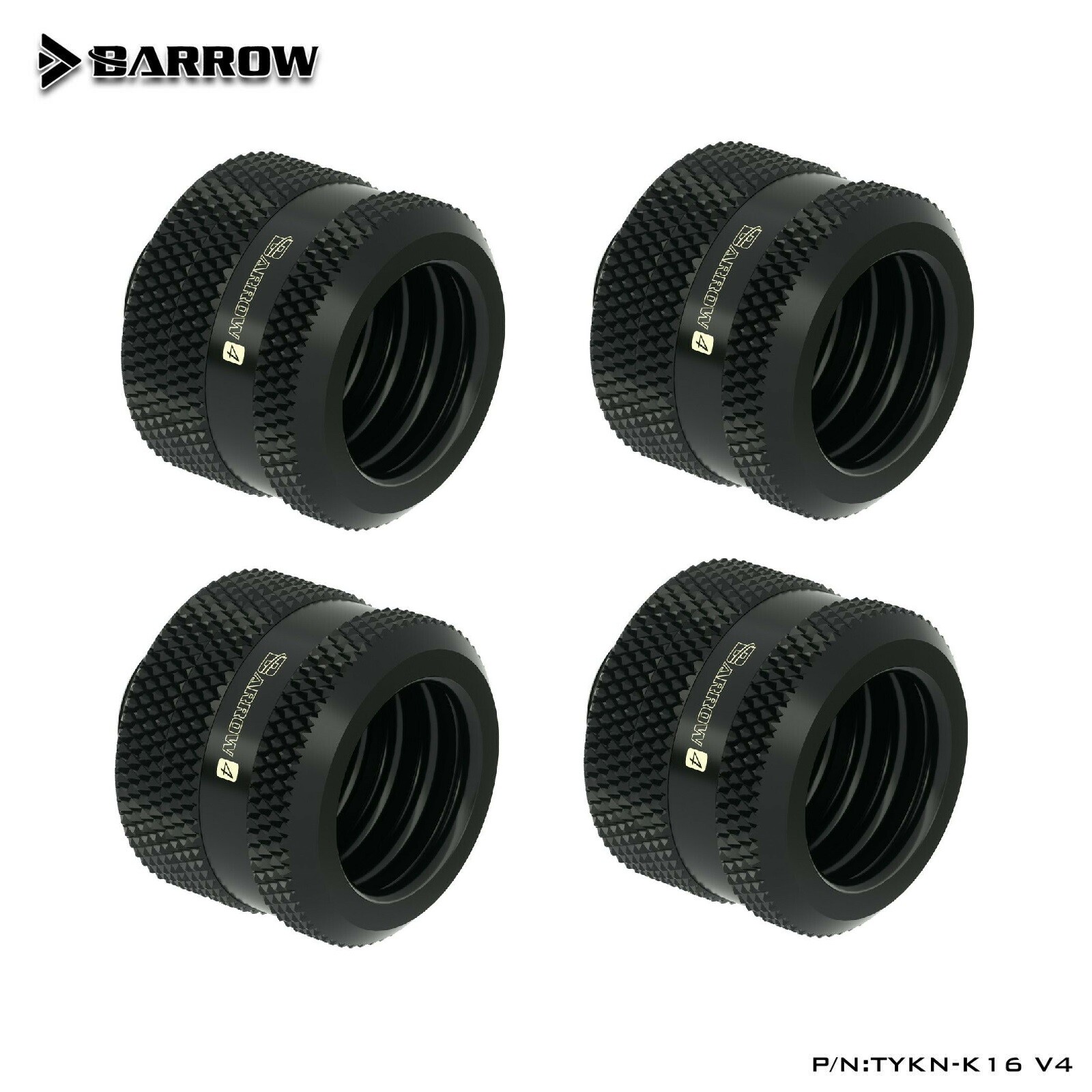 4 Pcs Barrow G1/4" Compression Fitting For 16mm OD Rigid Tube TYKN-K16 V4 Black