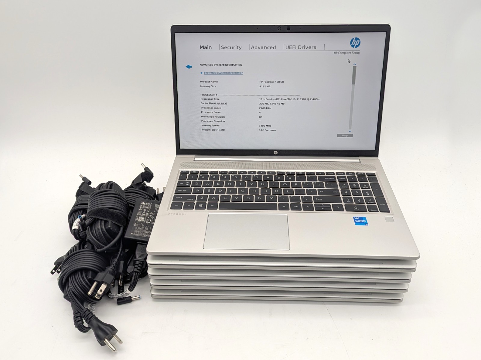 Lot of 5 HP ProBook 450 G8 - 15.6" Intel Core i5-1135G7 2.4GHz 8GB RAM No OS/SSD