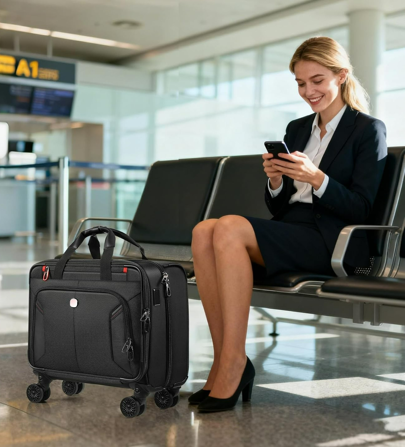 Star Cloud Rigid Frame Rolling Laptop Bag on Wheels, Rolling Briefcase with USB