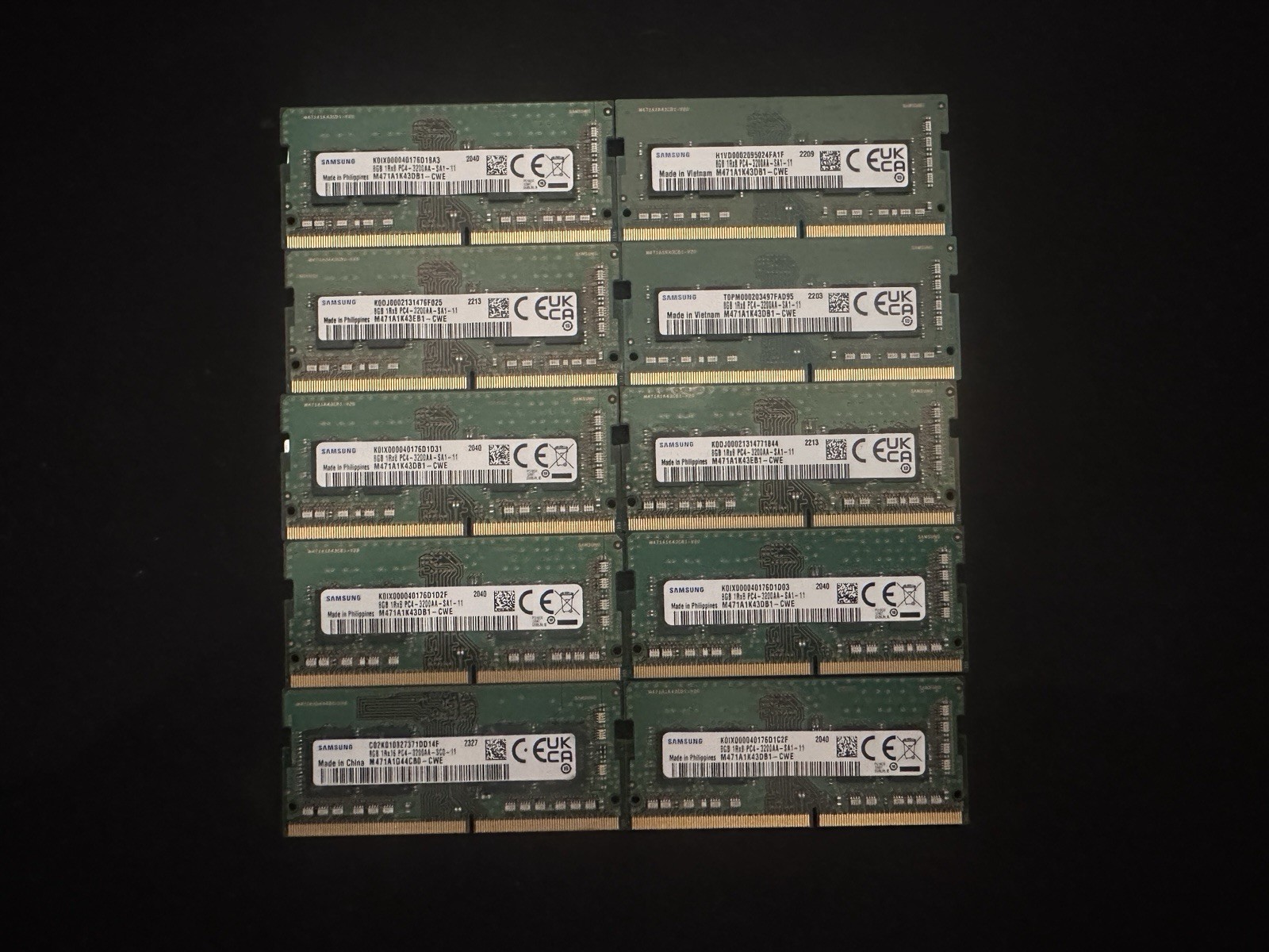LOT OF 10 Samsung 8GB PC4-3200AA SODIMM RAM