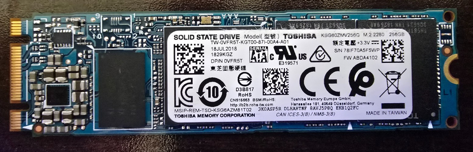 Toshiba KSG60ZMV256G 256GB M.2 2280 SATA III SSD 95% Health Tested