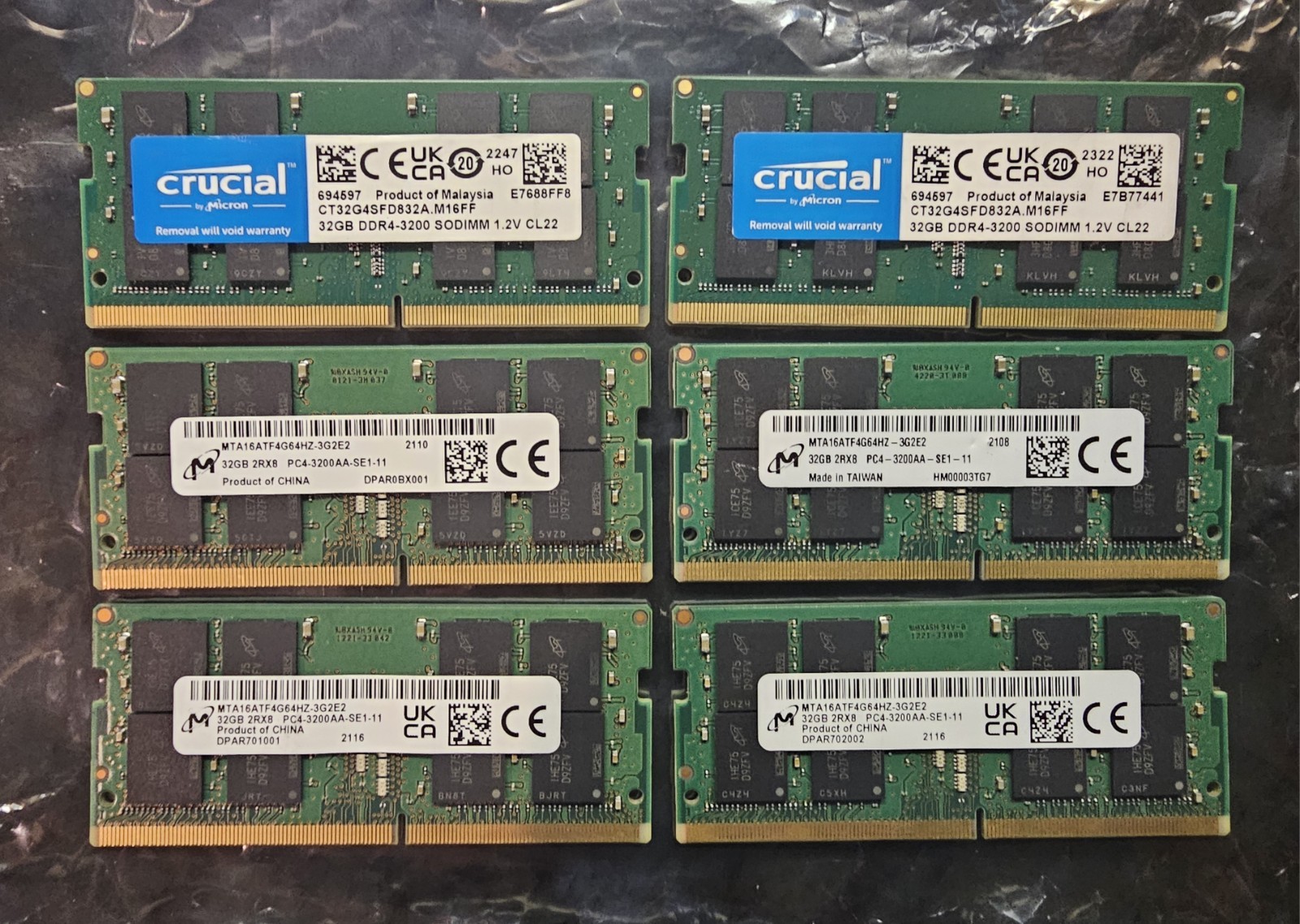 One 64GB Set of Matched Pairs 2x32GB DDR4 Crucial/Micron Laptop SODIMM RAM