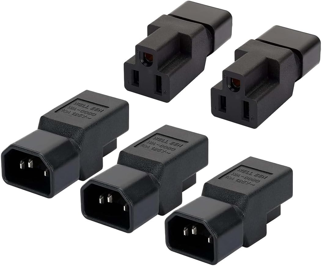 IEC 320 C14 to NEMA 5-15R Power Adapter, 5-Pack | 10A/15A AC Converter, C14 to U