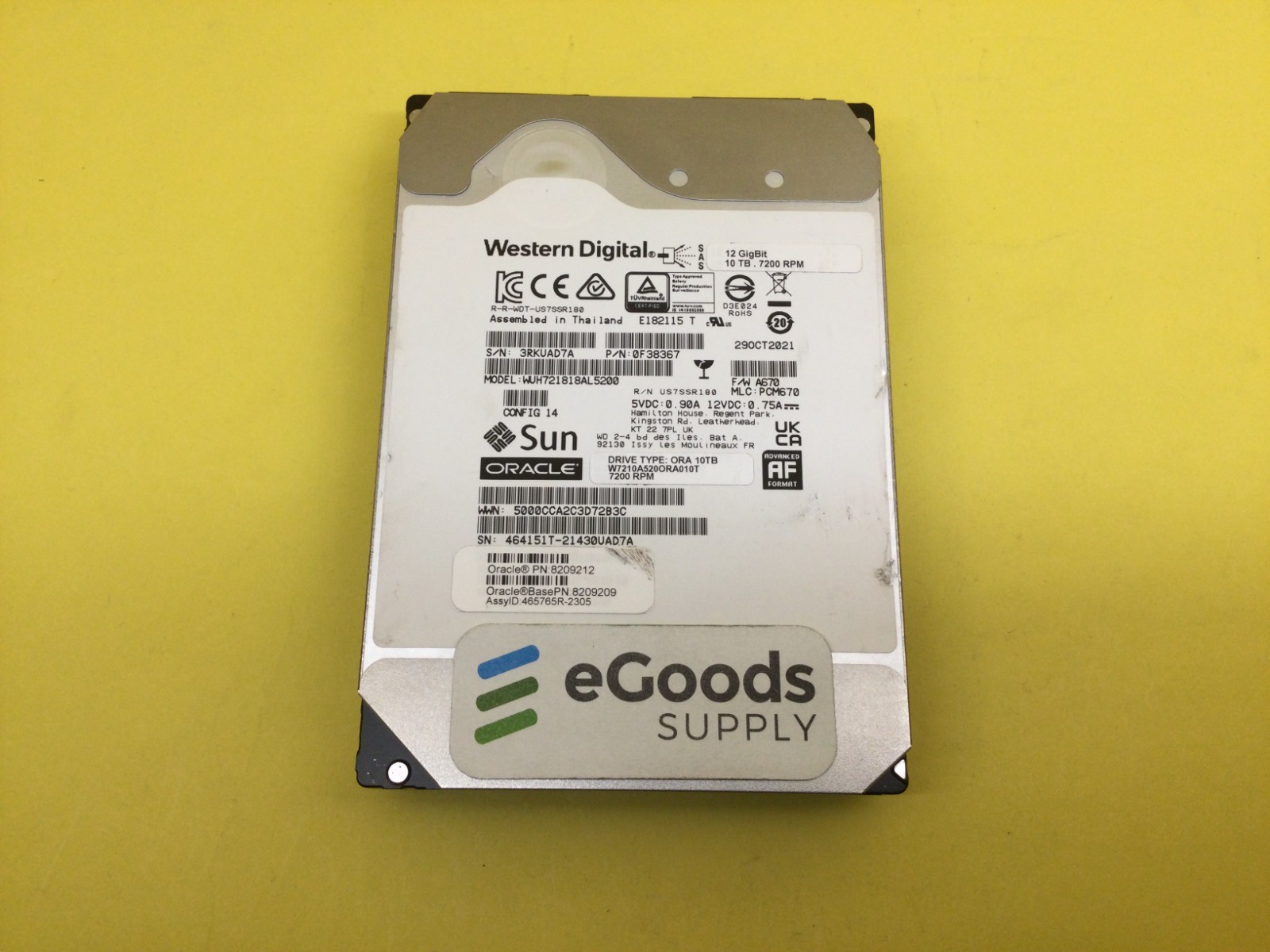 8209212 Sun Oracle WD 10TB 7.2K SAS 12Gbps 3.5in HDD 8209209 No Tray