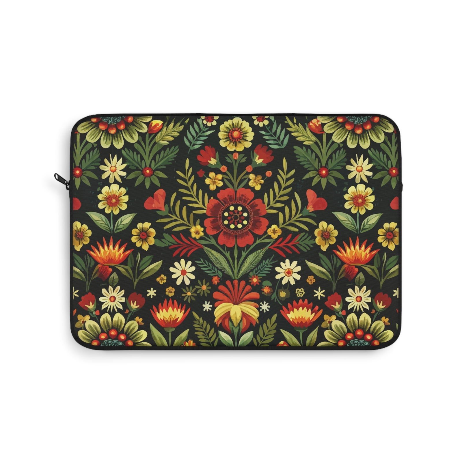 Boho Floral Laptop Sleeve, Serbian Folk Art Inspired Zippered Case, Tech Gift