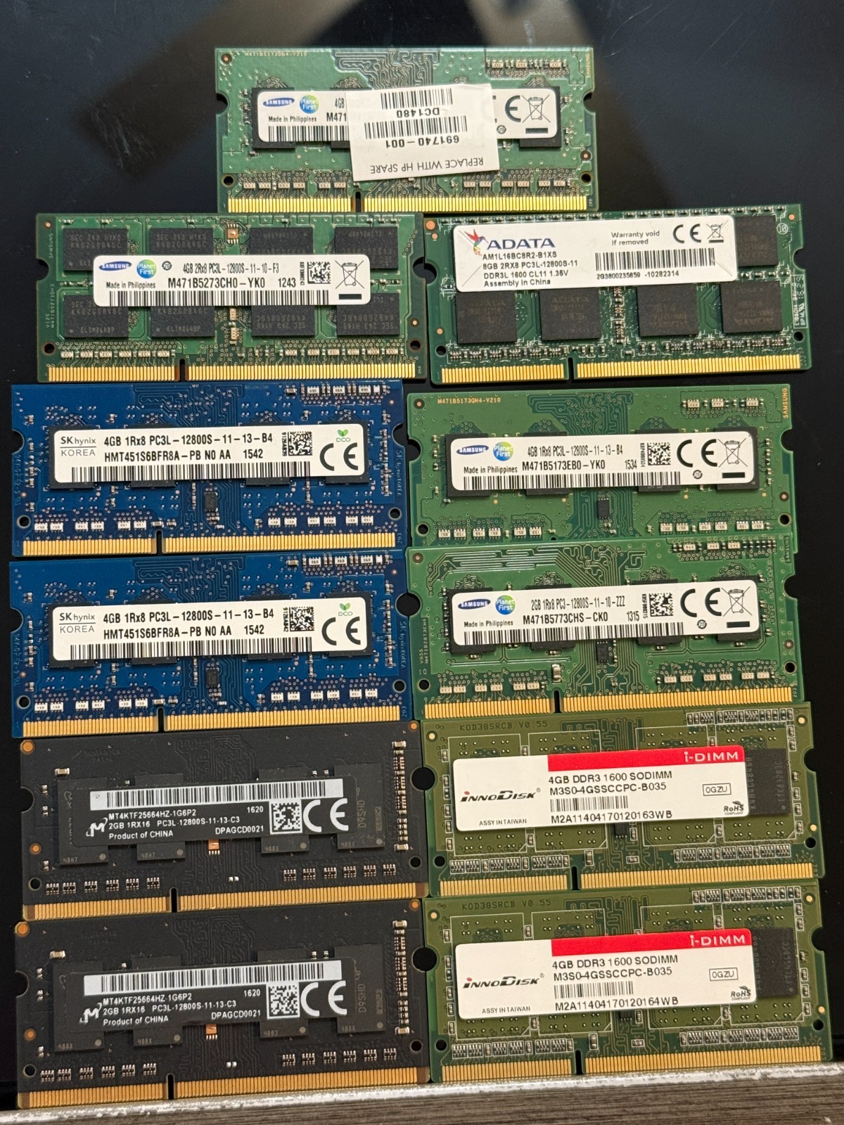 Lot of 11 DDR3 DDR3L 1600 SODIMM Laptop RAM 42GB Samsung Hynix Micron ADATA