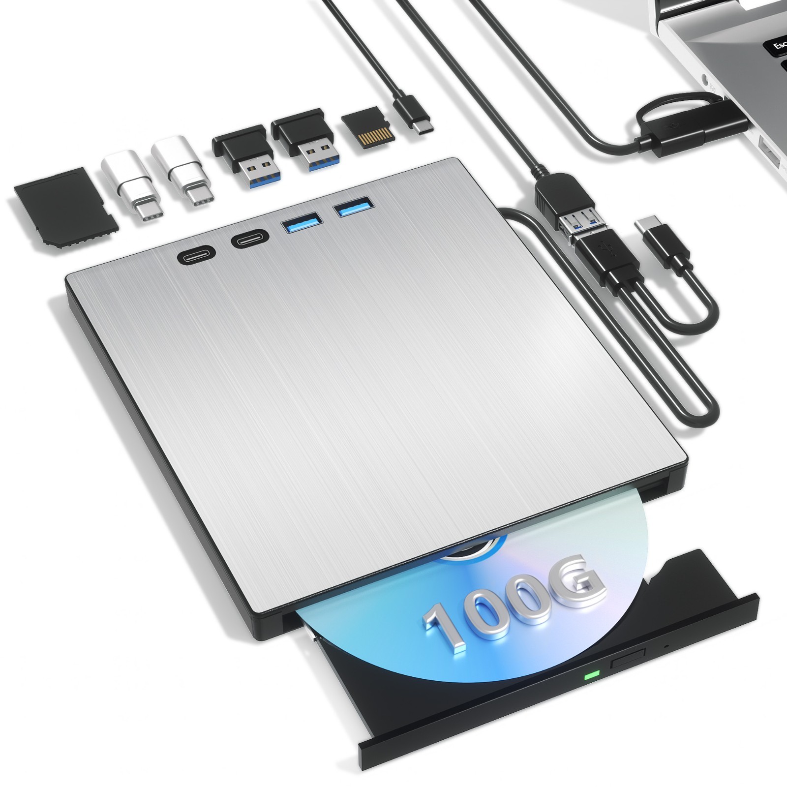 7-IN-1 External Blu ray Drive with Extension Cord CD DVD RW Burner for Laptop PC