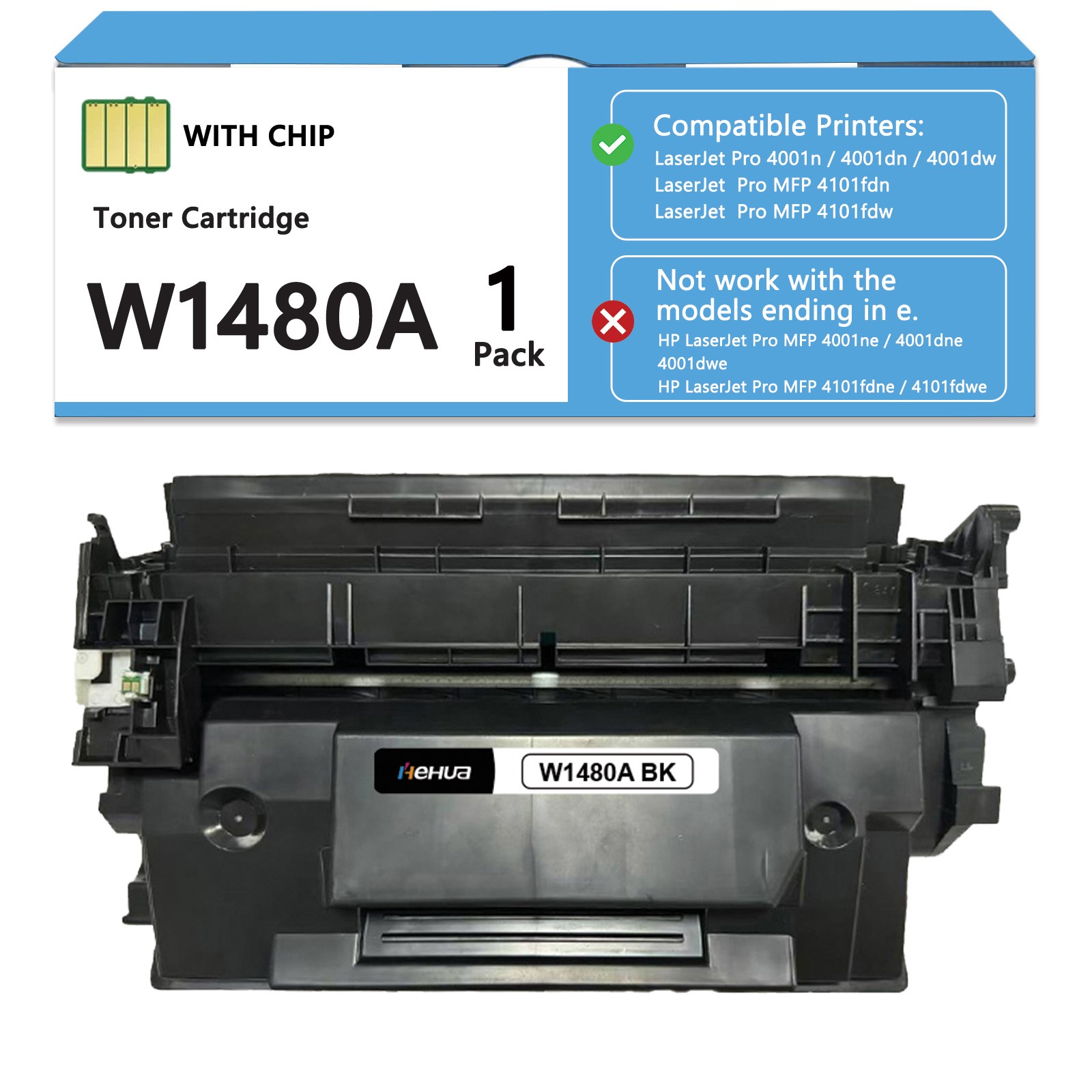 1PK W1480A 148A Toner Cartridge for HP LaserJet Pro 4001dn MFP 4101fdw (New Chip