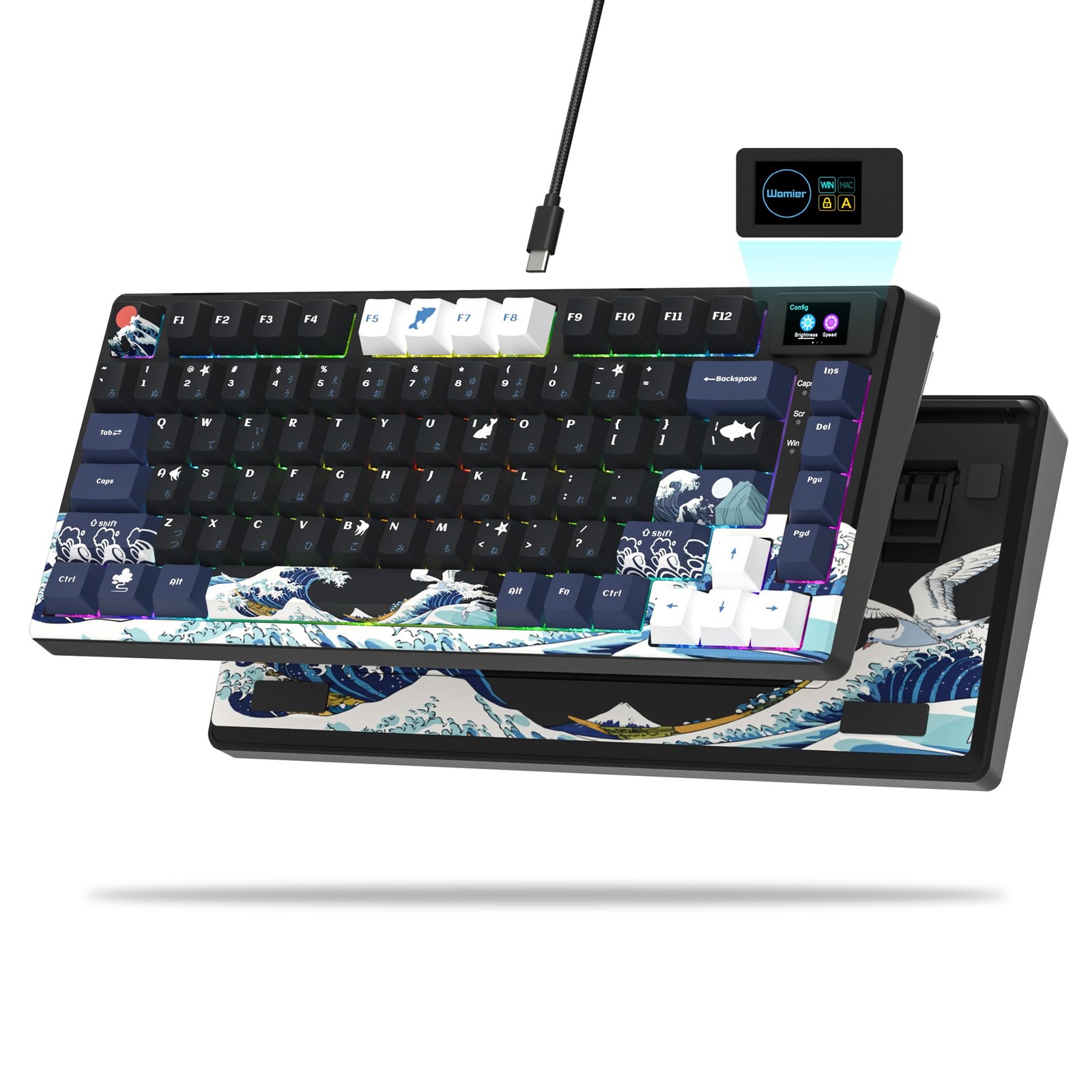 Womier SK80 75% Keyboard with Color Multimedia Kanagawa Theme, Black