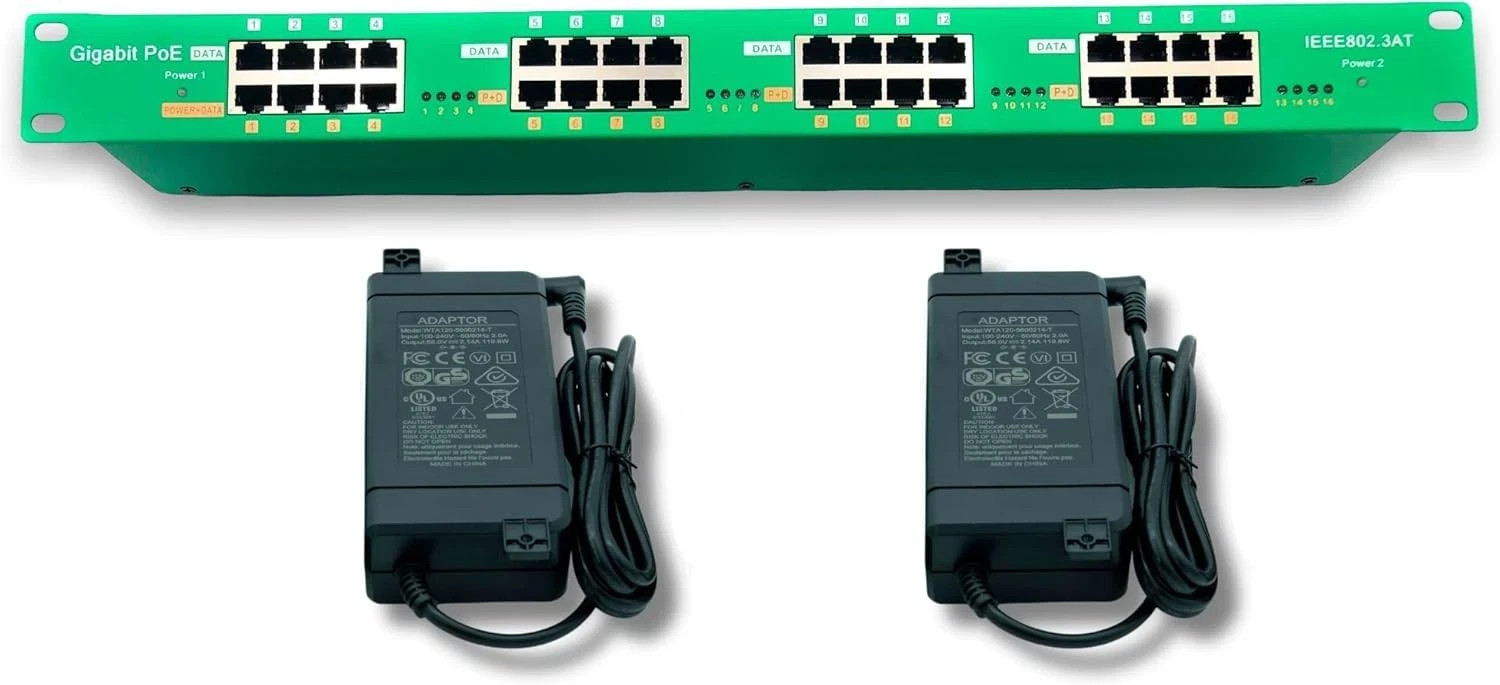 PoE Texas 16 Port PoE+ Power Injector with 56V 240W Power Supplies -802.3at/af