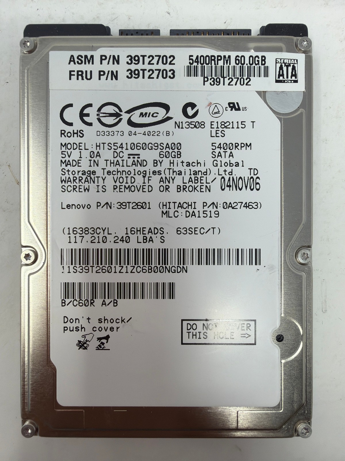 Hitachi HTS541060G9SA00 60GB SATA Grade B