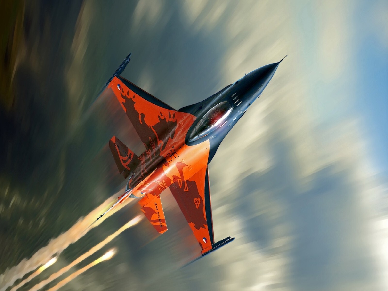FIGHTER JET ORANGE AND BLUE COMPUTER MOUSE PAD 9 x 7 OR HOT PAD