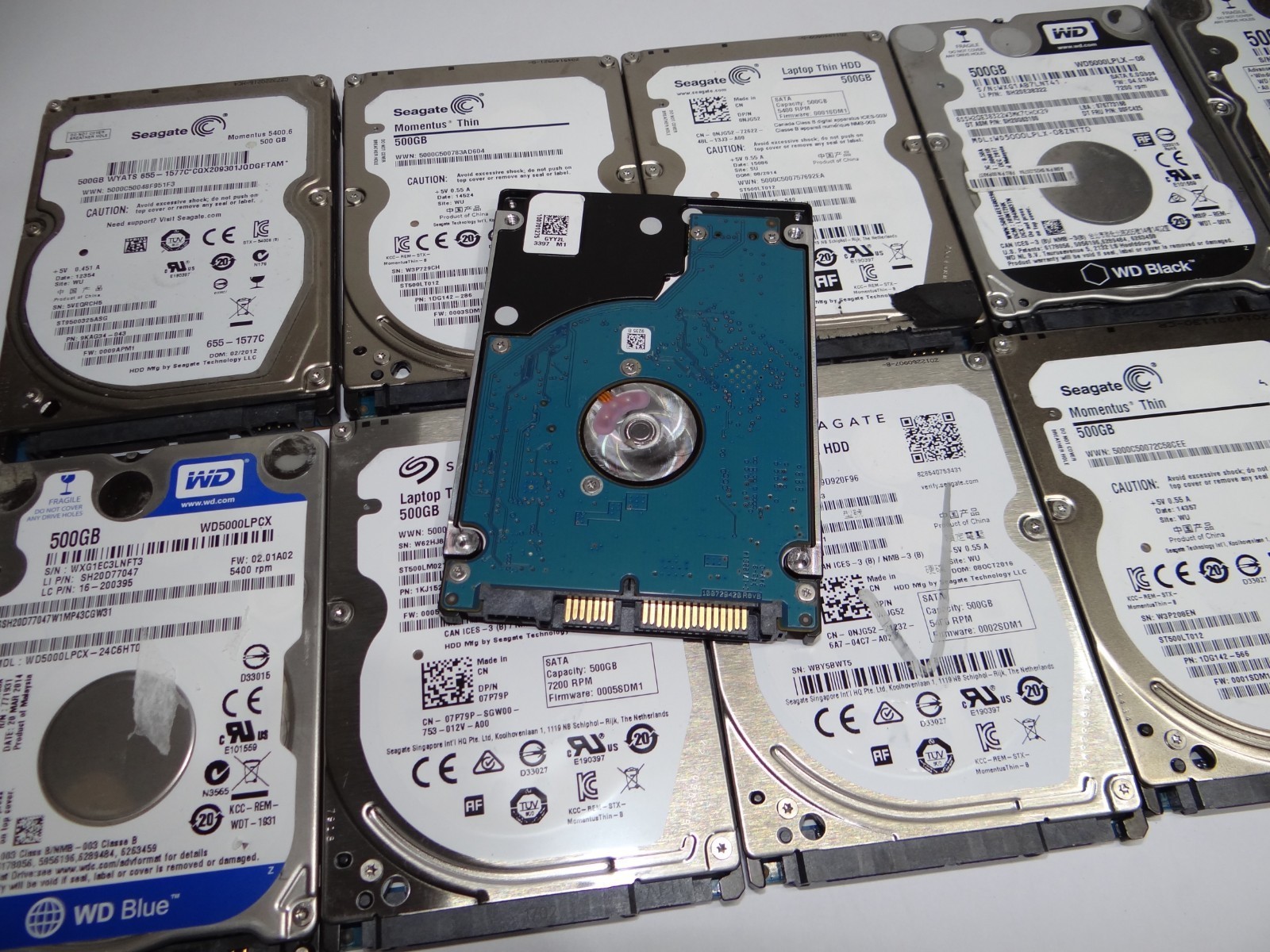 Lot of 10 Mixed Brand / Mixed Model 500GB 2.5" SATA HDD Laptop Hard Drives