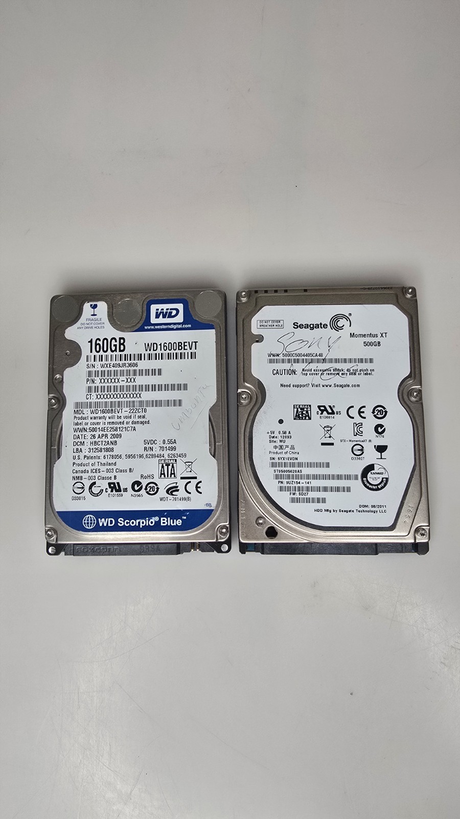 Seagate Momentus XT 500GB & Western Digital Scorpio Blue 160GB 2.5” Internal HDD