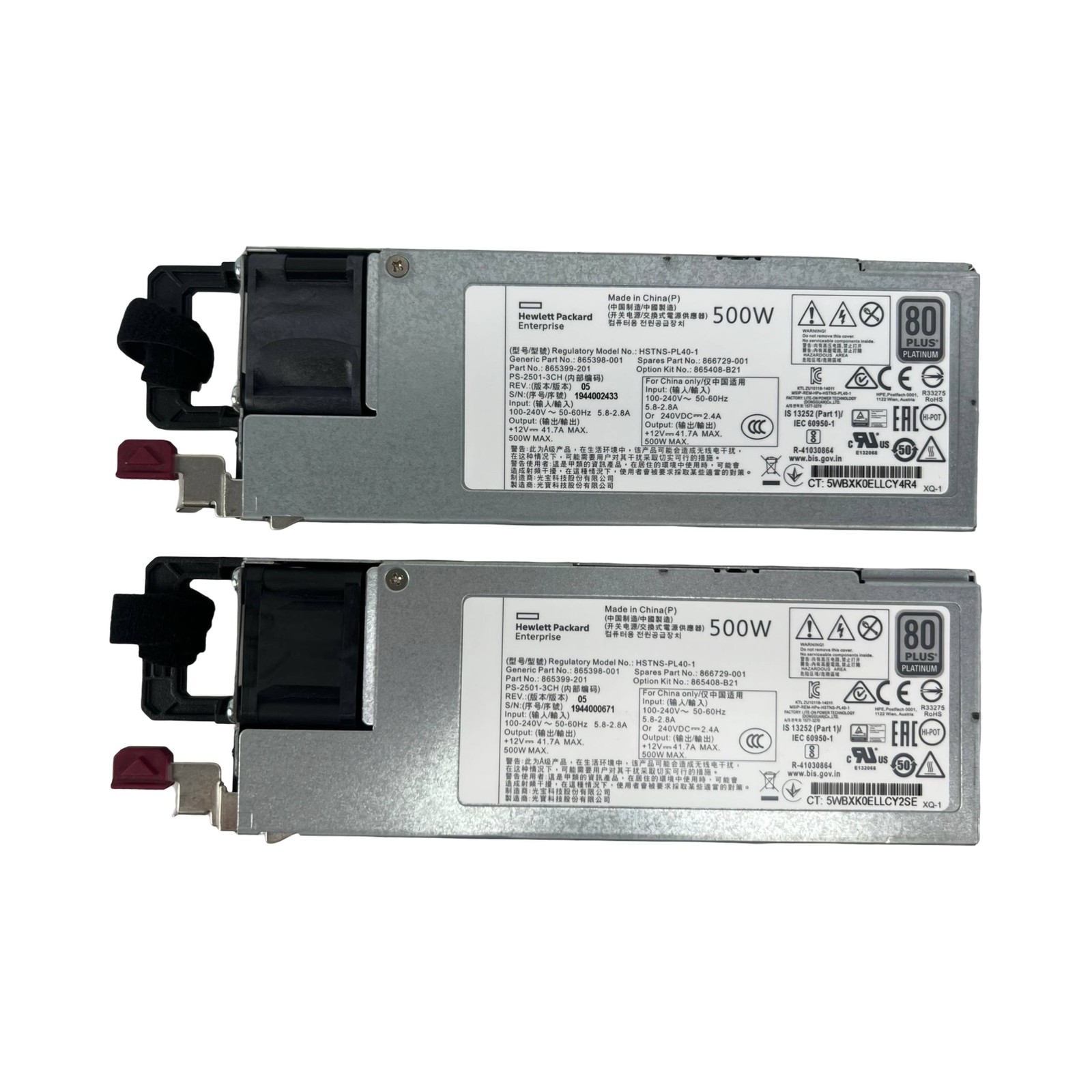 LOT of 2 HPE 865398-001 500W Flex Slot Platinum Hot-Plug Server Power Supply