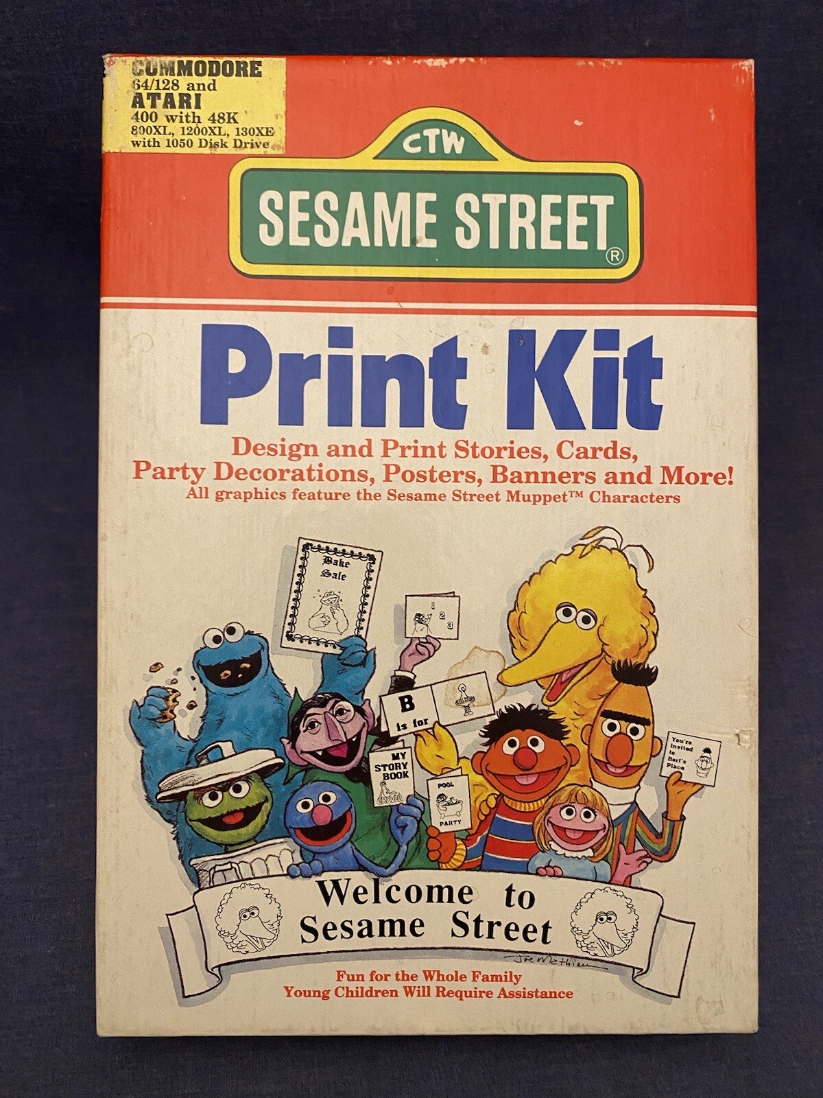 1988 Big Box Computer Program Sesame Street Print Kit 5.25" Commodore Atari