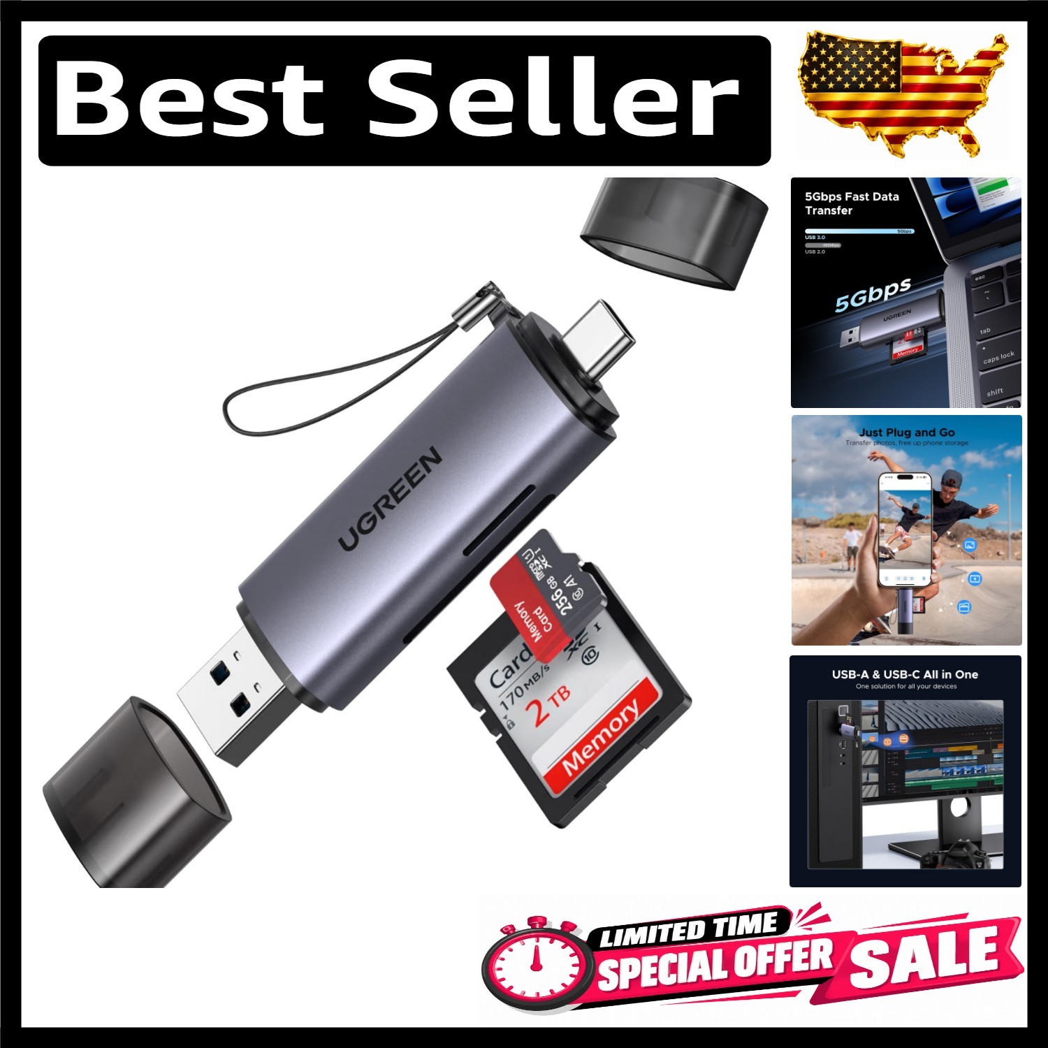 2-in-1 USB C Micro SD Card Reader: Lightweight, Fast File Transfers for Creators