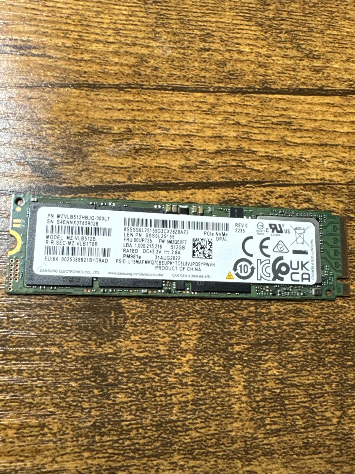 Samsung 512GB PM981A MZ-VLB512B M.2 PCIe 2280 NVMe Gen 3 x4 SSD