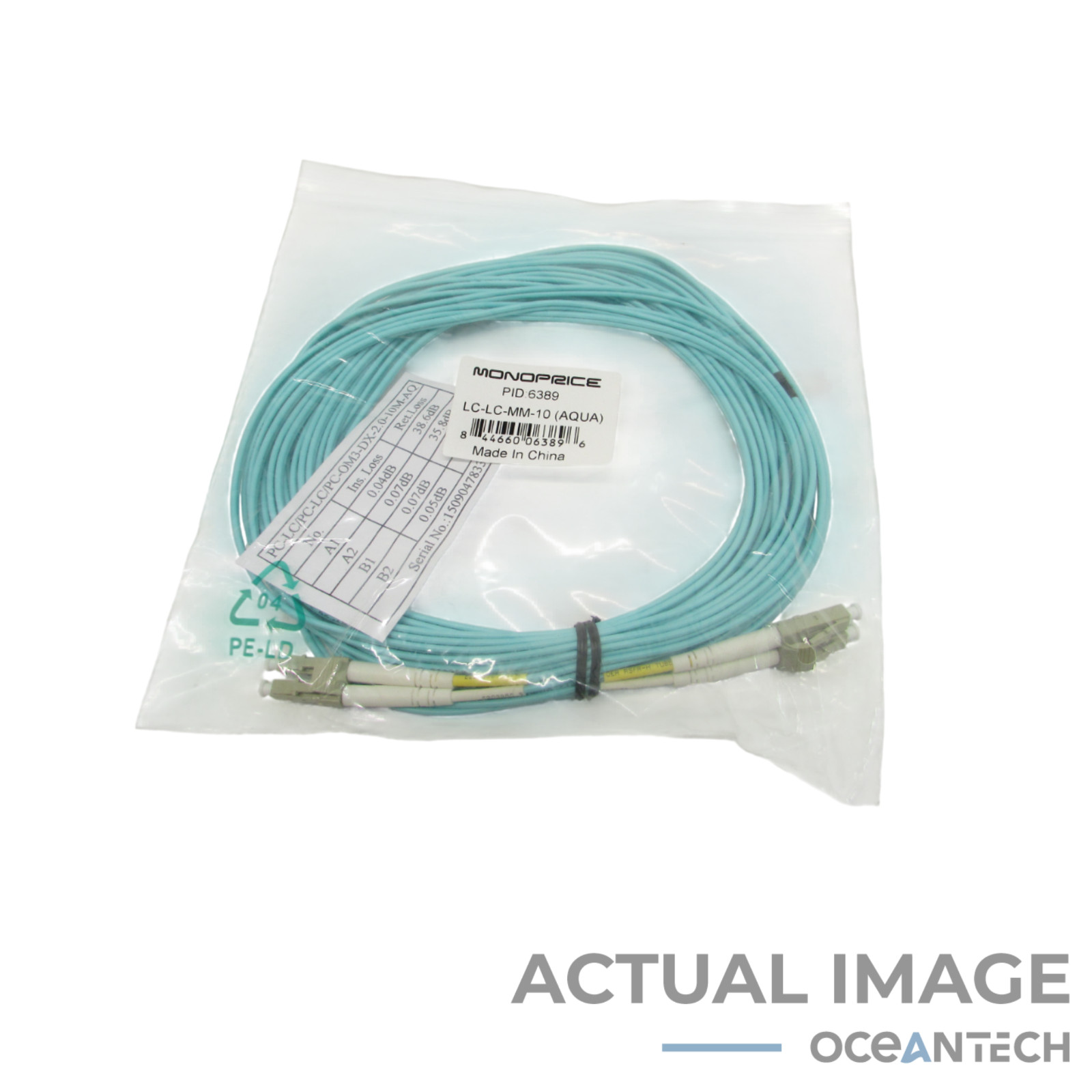 New Monoprice LC/PC to LC/PC OM3 10M Aqua Patchcord