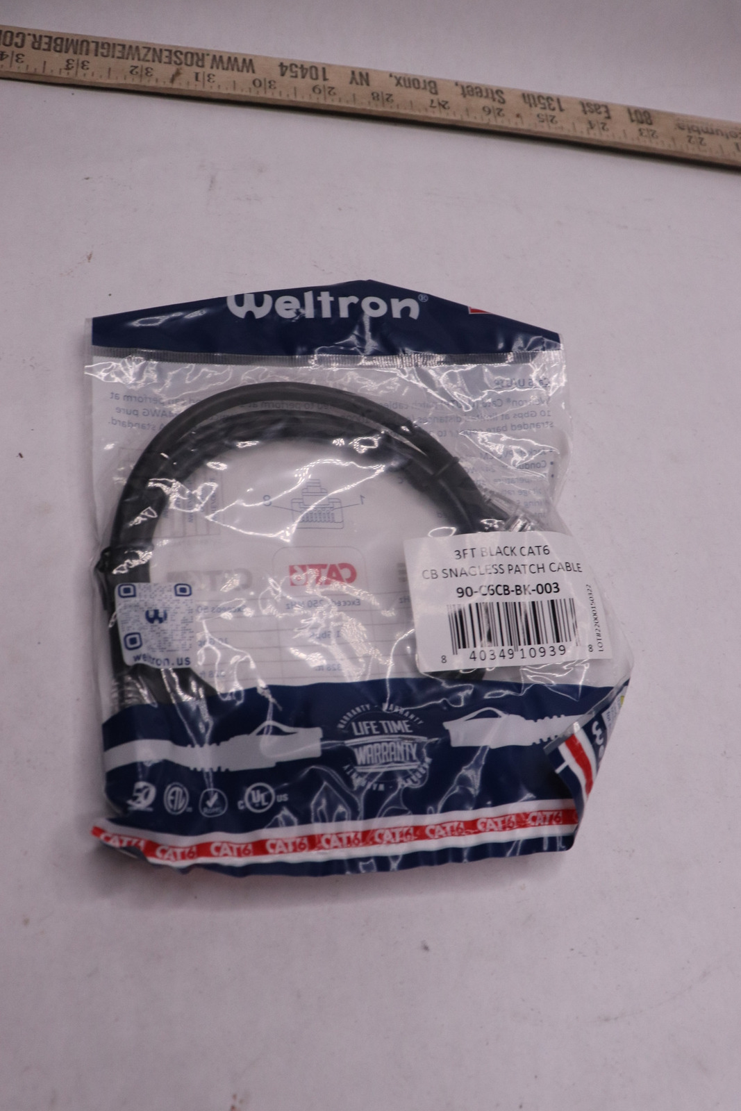 BULK DISCOUNT | Weltron Snagless Patch Cable Cat6 Black 3' 90-C6CB-BK-003