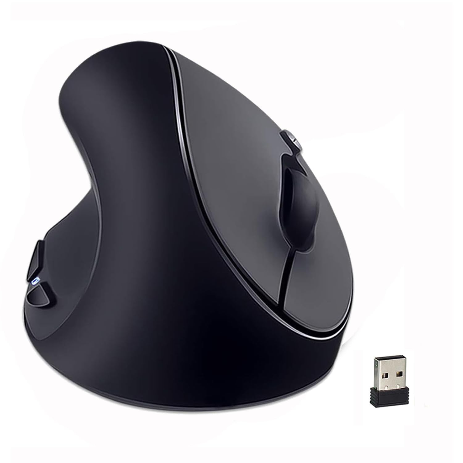 Black Left-Handed Vertical Mouse, 2.4GHz, Ergonomic, 800-1600 DPI, USB, Wireless