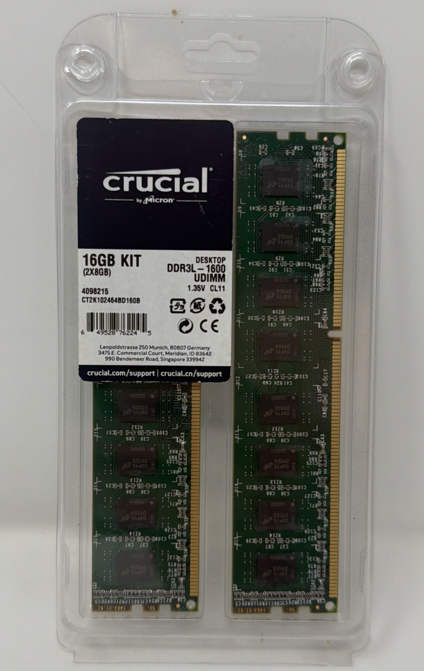 CRUCIAL DDR3L-1600 16GB DESKTOP MEMORY RAM KIT (2x8GB) CT102464BD160B.C16FPD