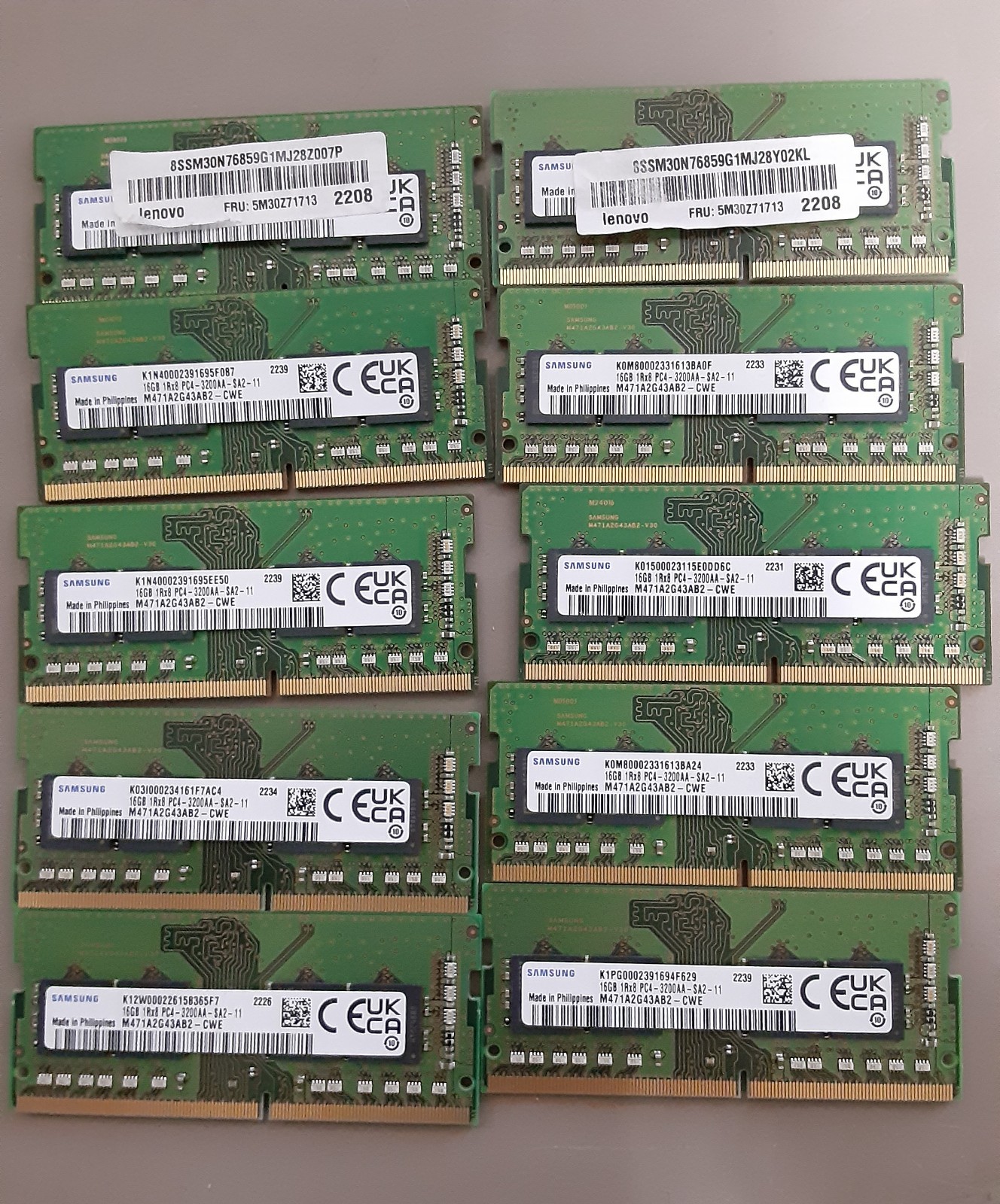*LOT OF 10* Samsung 16GB DDR4 PC4-3200AA SODIMM Laptop RAM