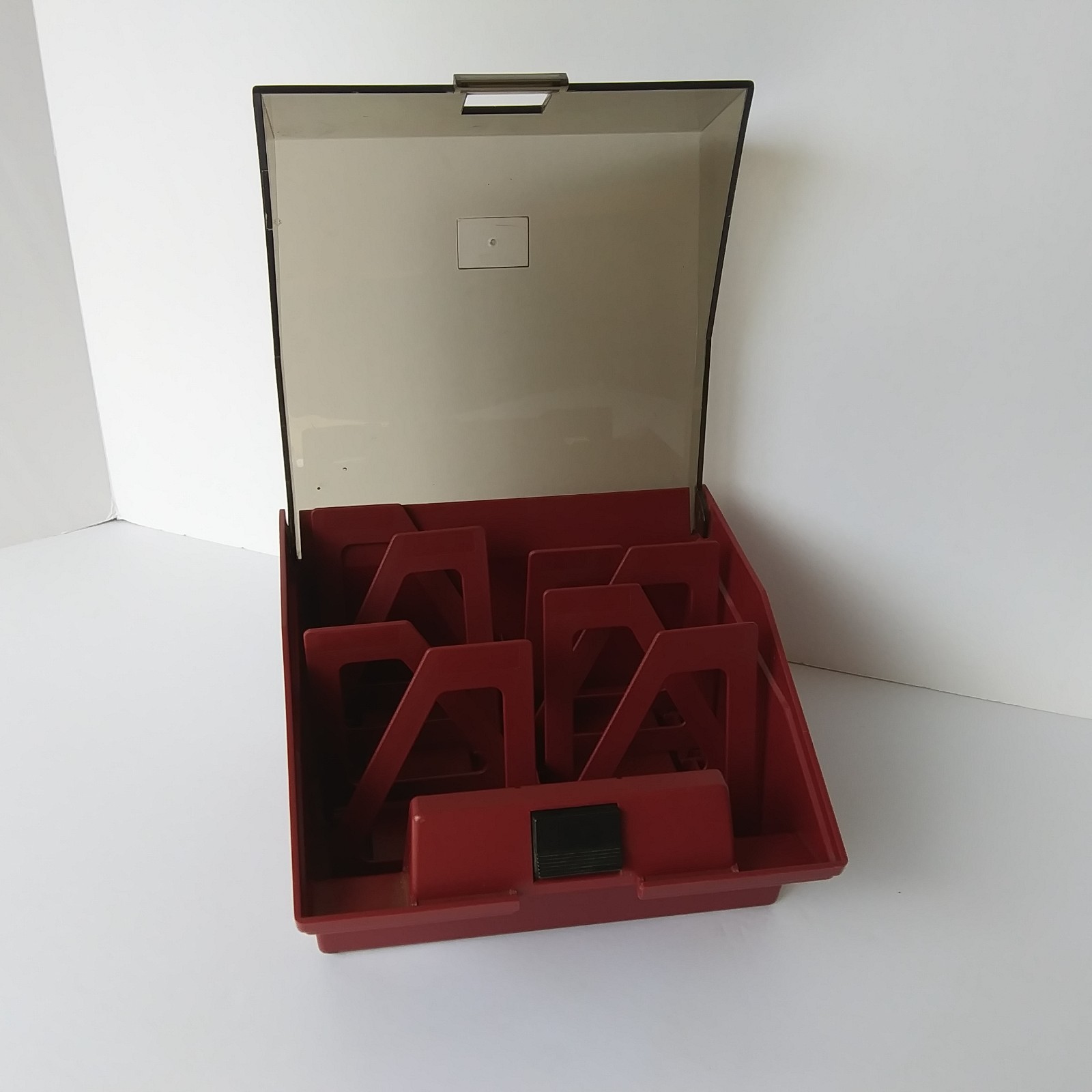 Vintage 5.25 Floppy Disk Storage Case Organizer Red Smoke Lid Retro PC Box