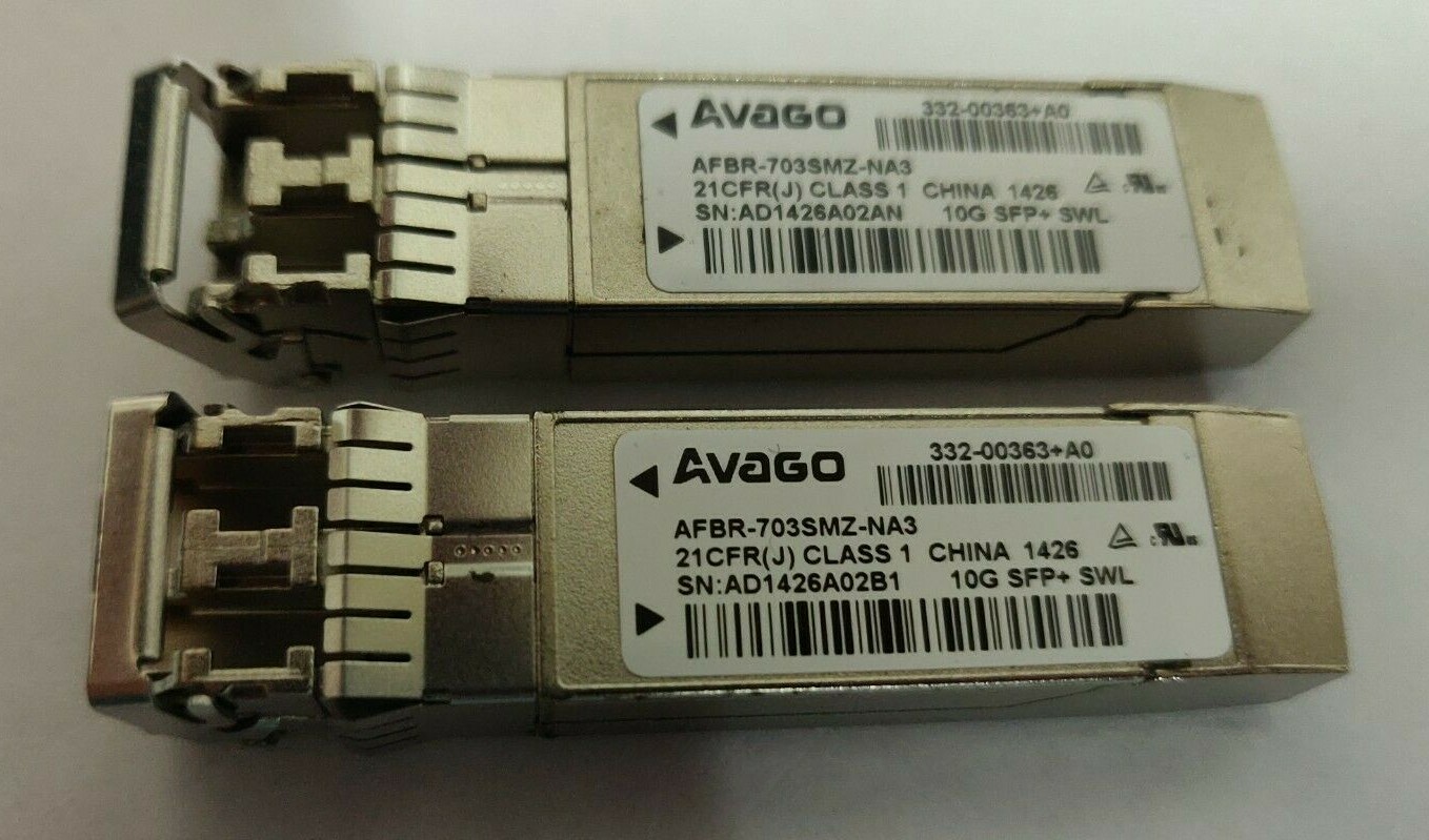 2x Avago AFBR-703SMZ-NA3 NetApp 332-00363+A0 10GB SFP+ SW Fiber SFP Transceivers