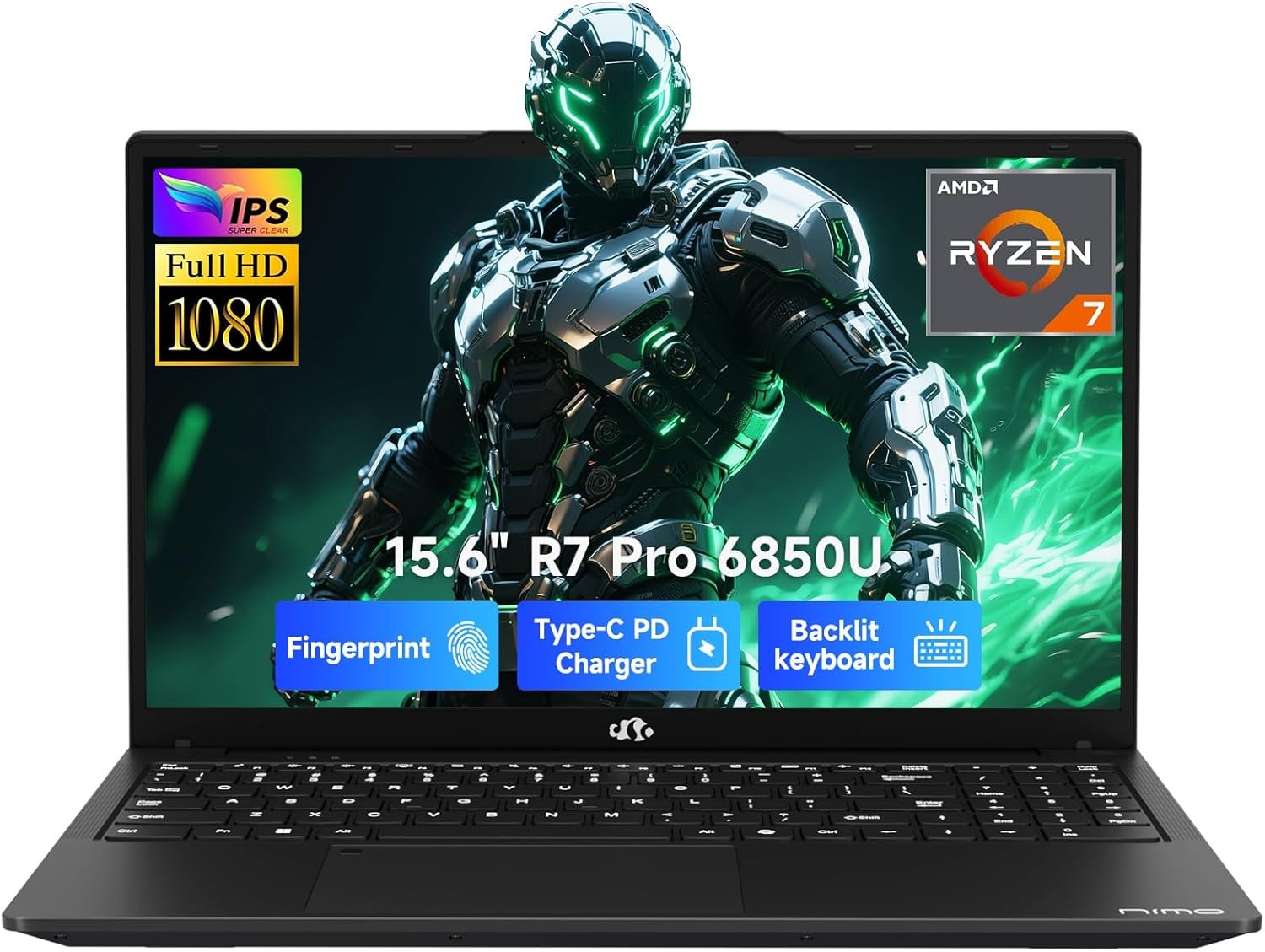 NIMO 15.6" Light Gaming Laptop 8 Cores AMD Ryzen 7 Pro 6850U 32GB RAM 1TB SSD