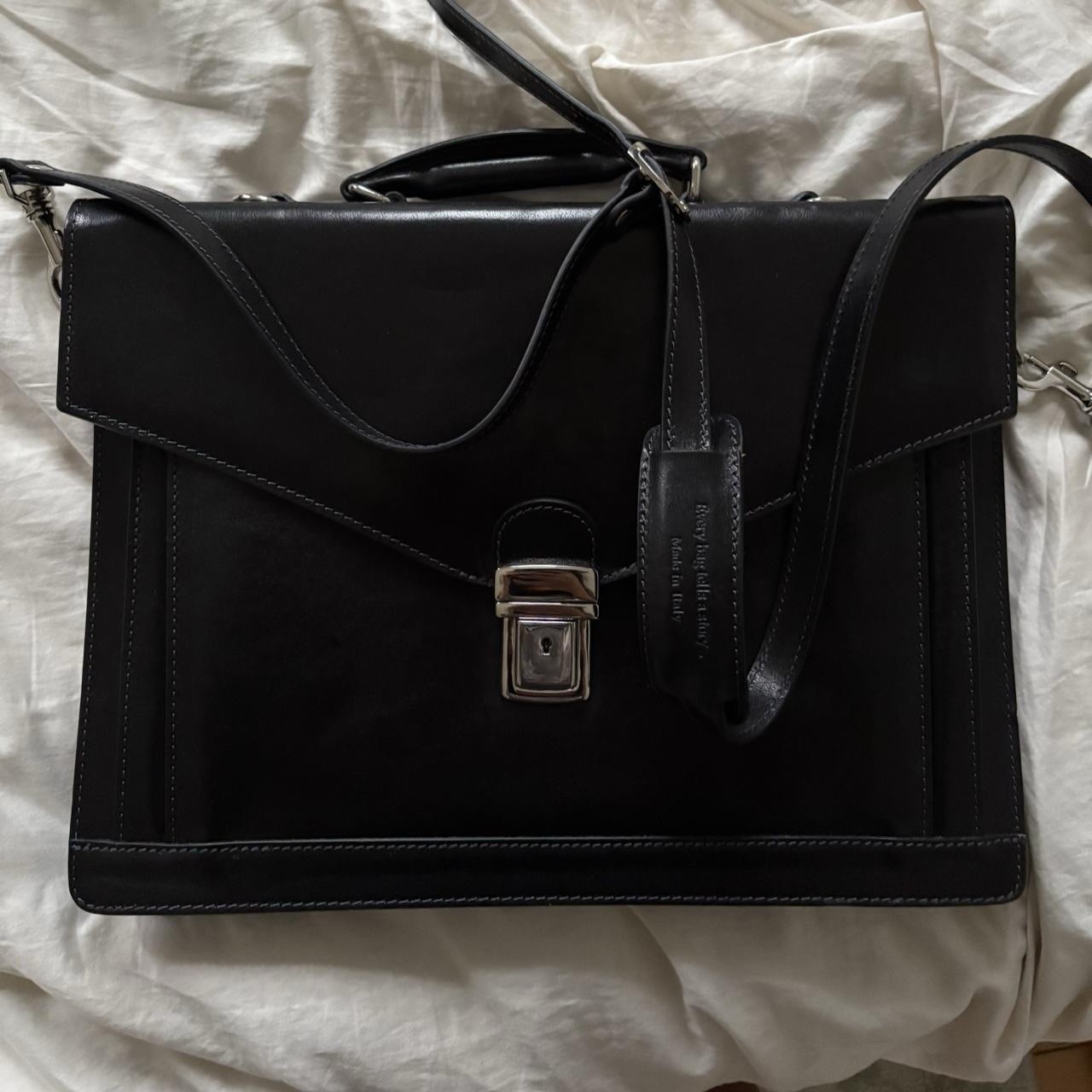 Black Leather Laptop Briefcase Shoulder Bag Time Resistence