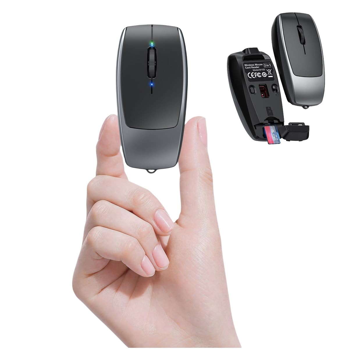 Wireless Mini Small Finger Bluetooth Mouse TF Card Reader Silent Portable PC