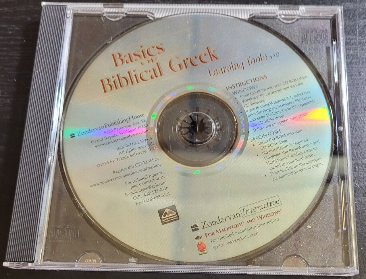 Vintage PC Software Basics of Biblical Greek 1999 CD Zondervan Interactive