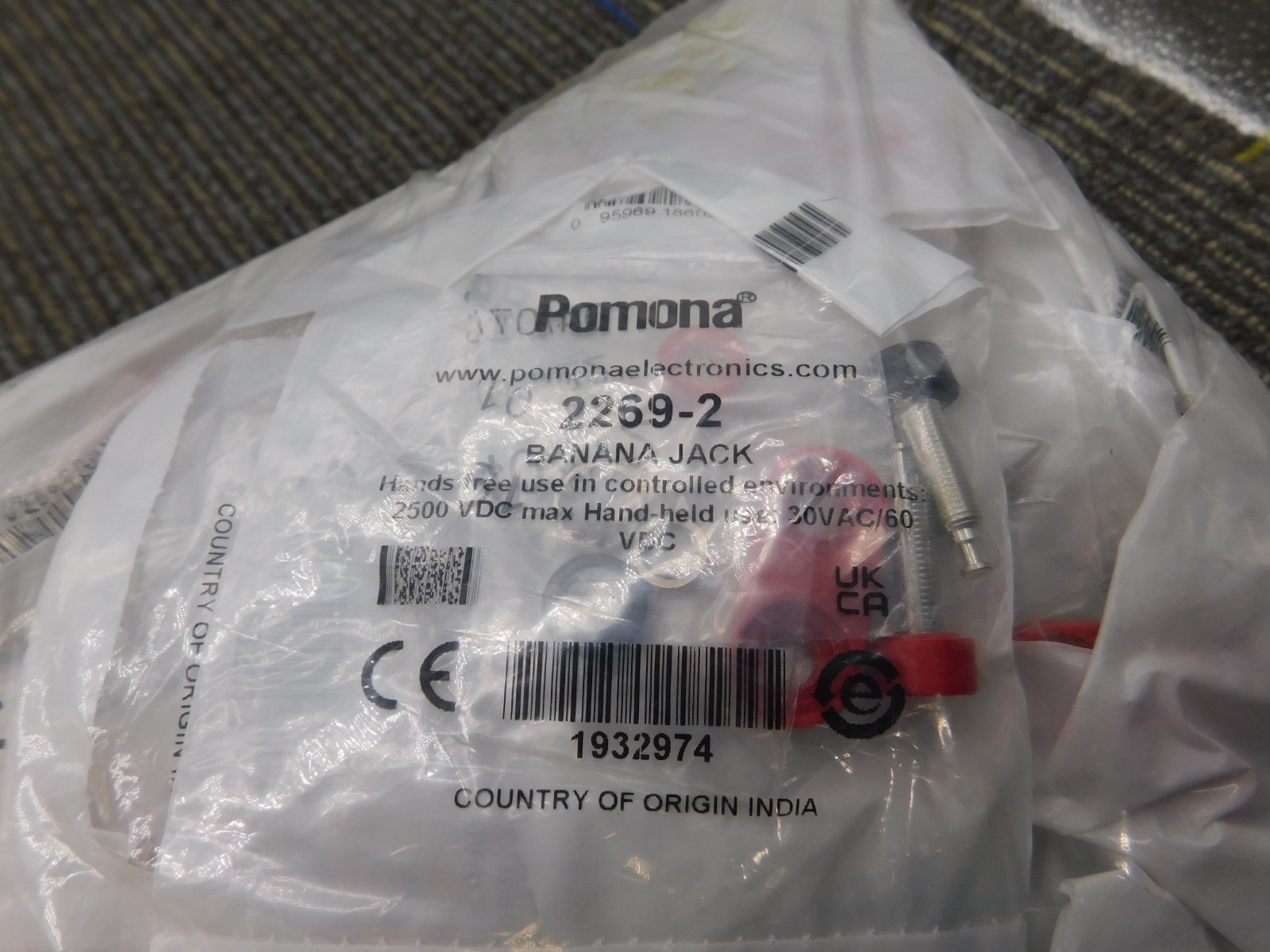 NEW 100PACK Pomona Electronics 2269-2 Double Banana Jack, Panel Mount, Base