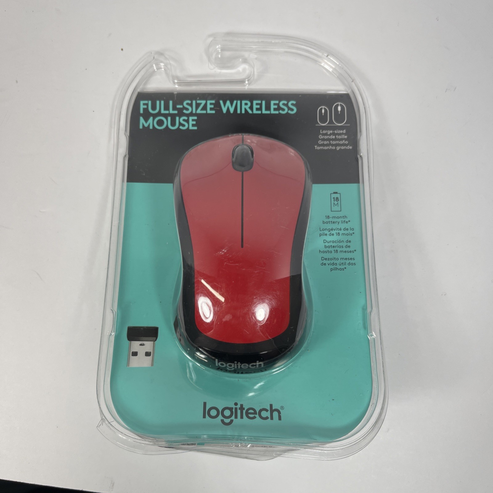 Logitech Full Size Wireless Optical Mouse Large Red Black Factory Sealed NEW