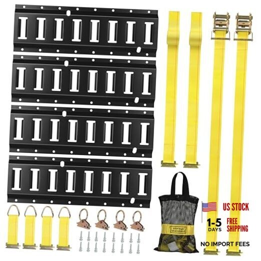 E Track Rail Tie-Down Kit 4 Rails & Accessories (16'' Tracks) for Trailers,
