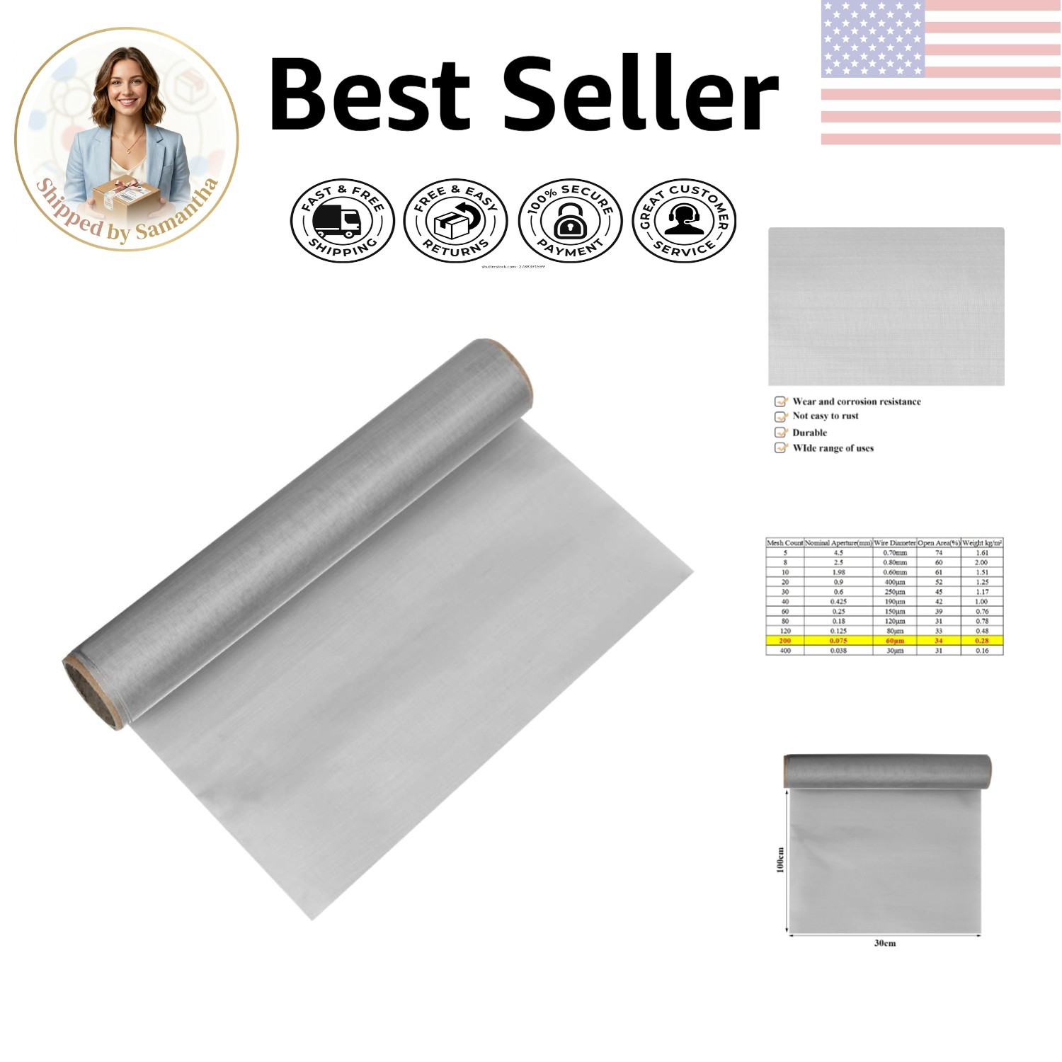 304 Stainless Steel Woven Wire Cloth - 12"x40" Filter Screen Efficiency