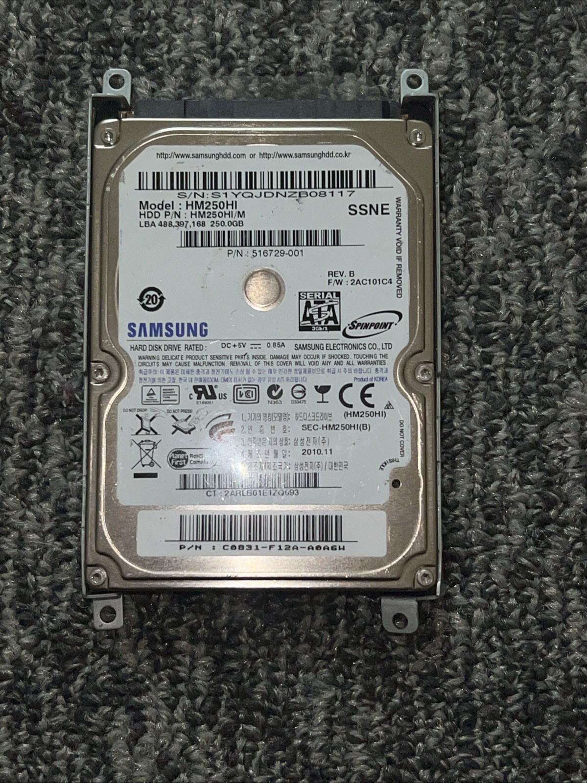 SAMSUNG HM250HI 250 GB SATA 2,5' hard disk, See Descrip