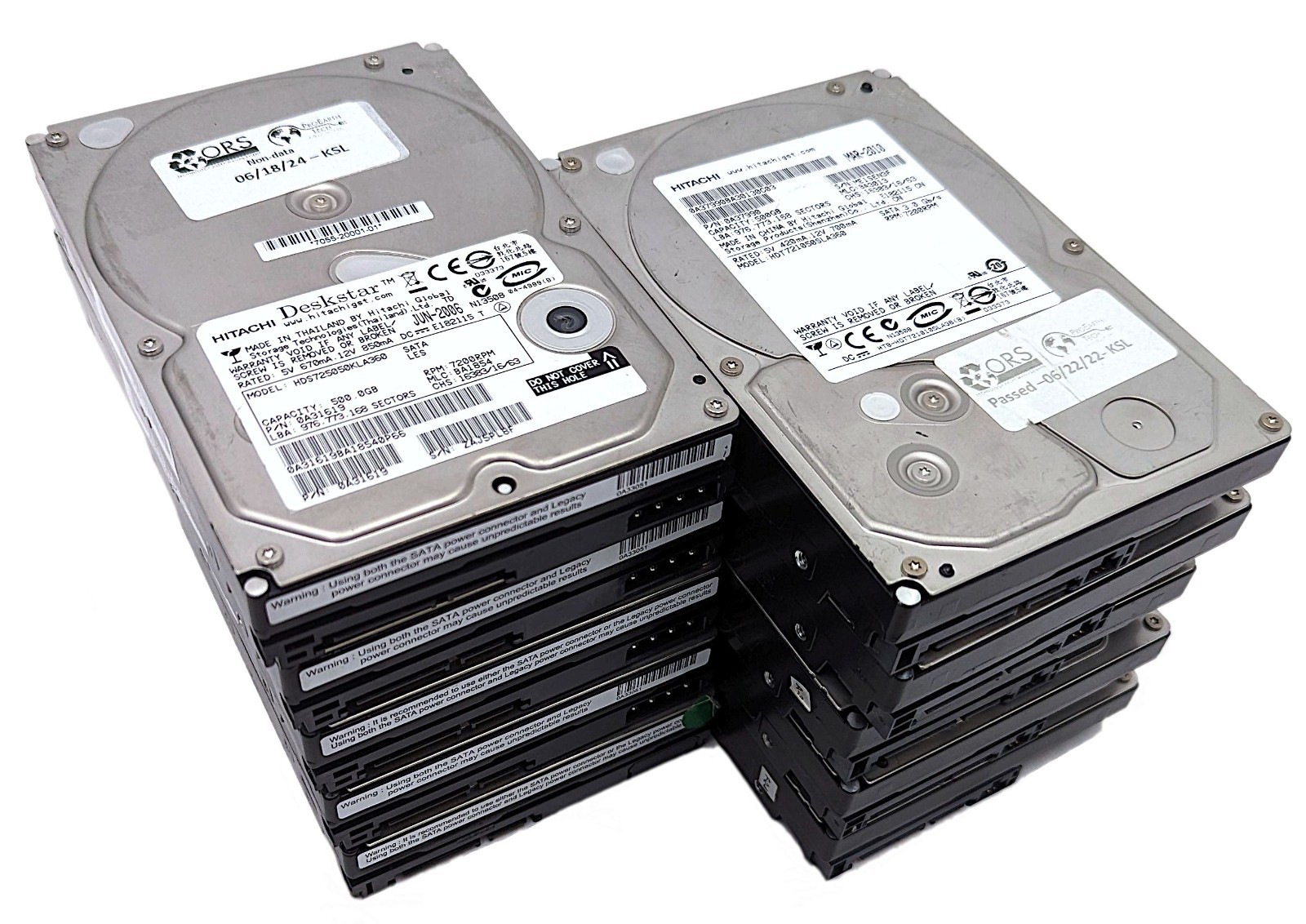 Lot of 10 Hitachi Deskstar 500GB 7200RPM 16MB SATA II 3.5" HDD - Mixed Models